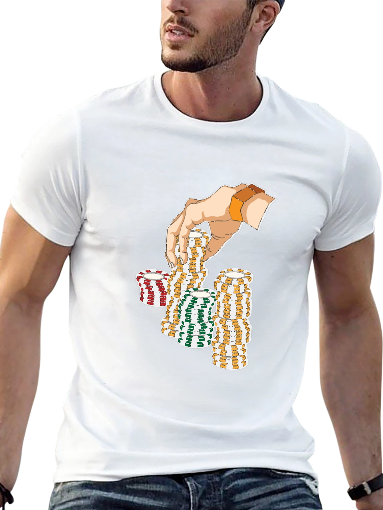 Gamblers Hand Graphic Tee - Lucky Poker Chips Design