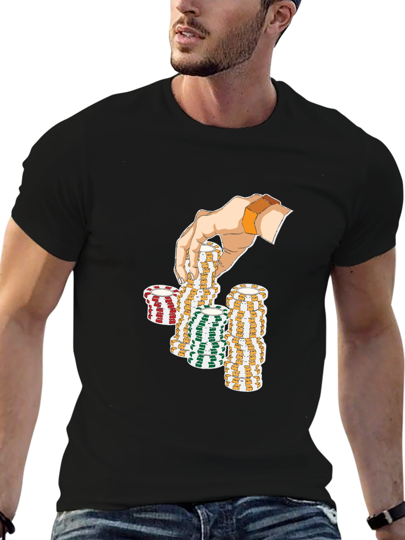 Gamblers Hand Graphic Tee - Lucky Poker Chips Design