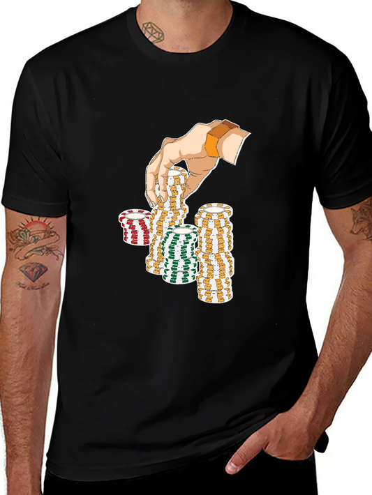 Gamblers Hand Graphic Tee - Lucky Poker Chips Design