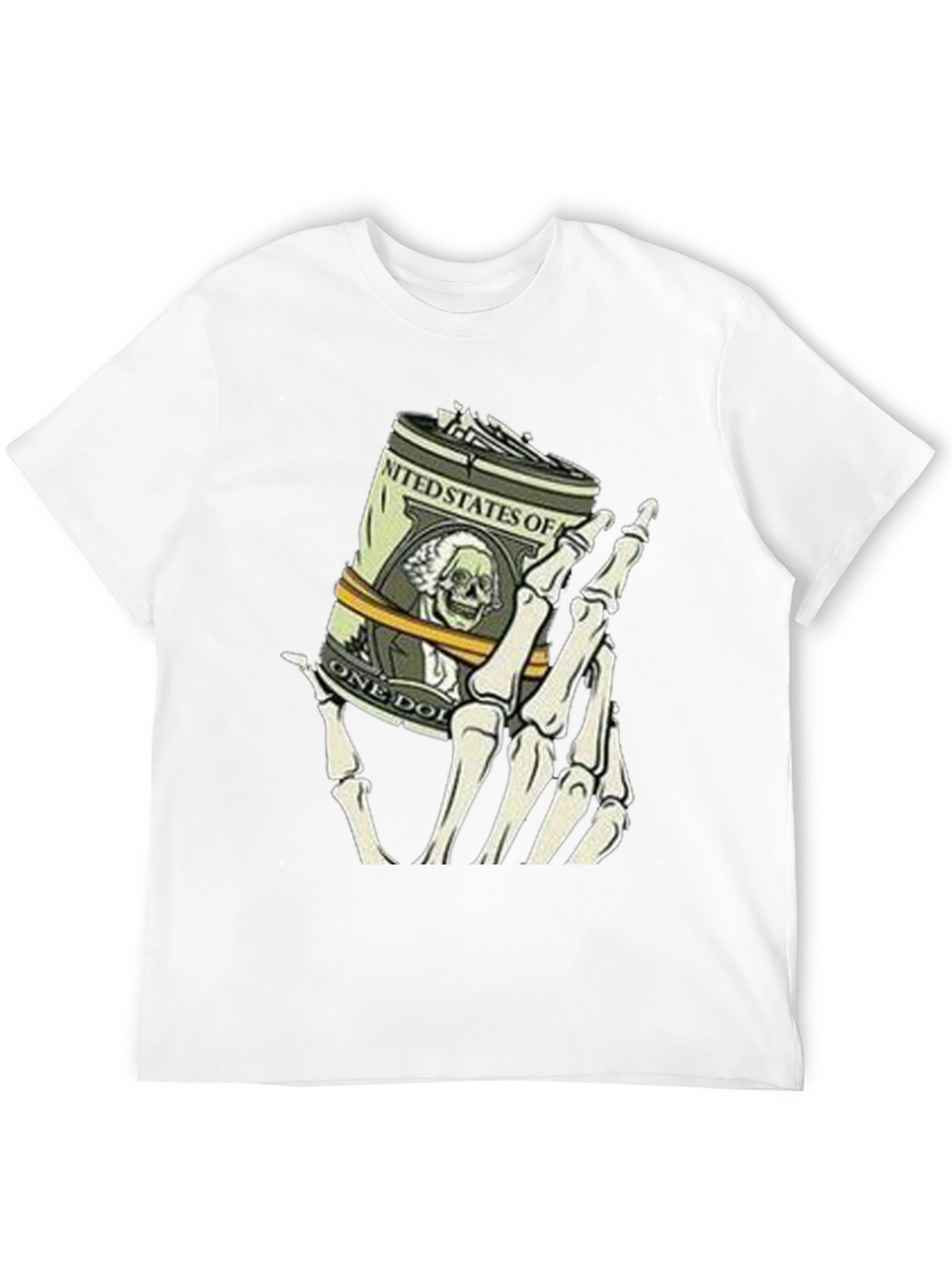 Money Skeleton Hand Graphic Tee - Black Cotton Shirt
