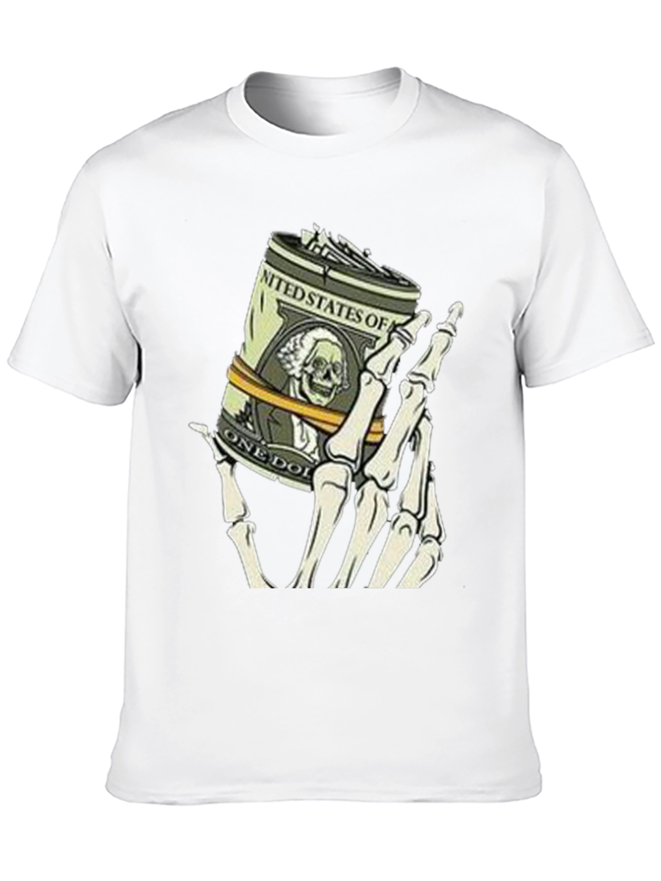 Money Skeleton Hand Graphic Tee - Black Cotton Shirt