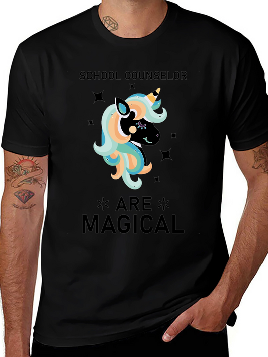 School Counselor Magical Unicorn Black T-Shirt