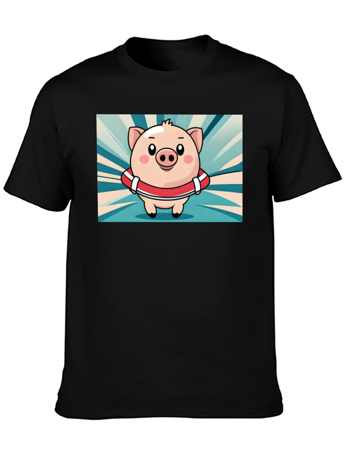 Pig Cartoon Graphic Tee - Black Cotton T-Shirt