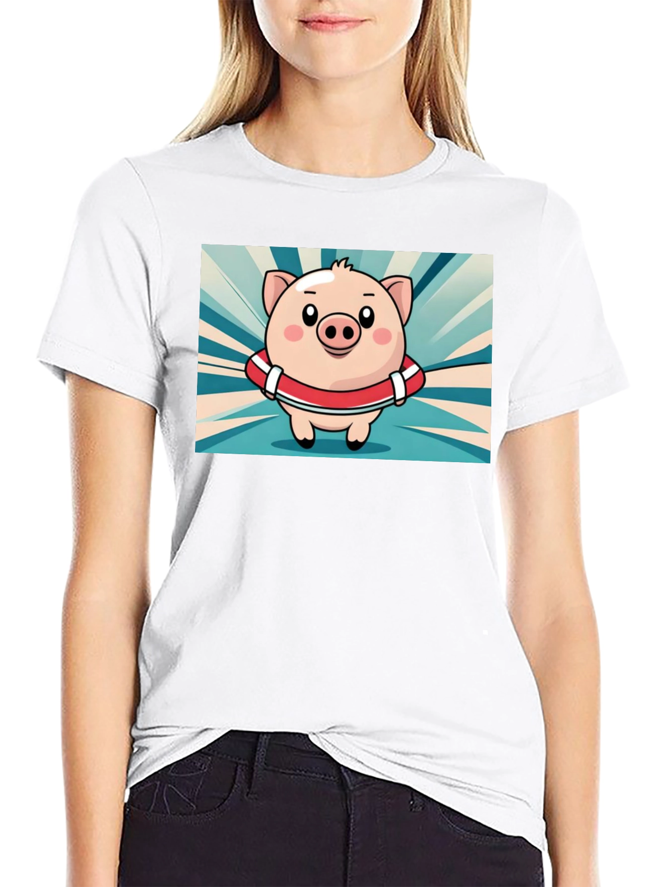 Pig Cartoon Graphic Tee - Black Cotton T-Shirt