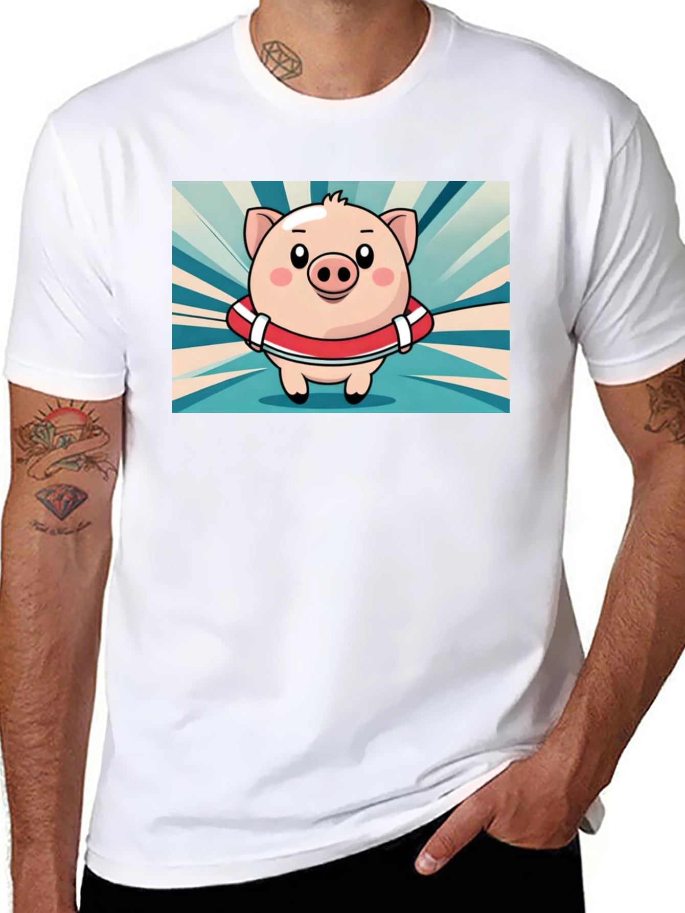 Pig Cartoon Graphic Tee - Black Cotton T-Shirt
