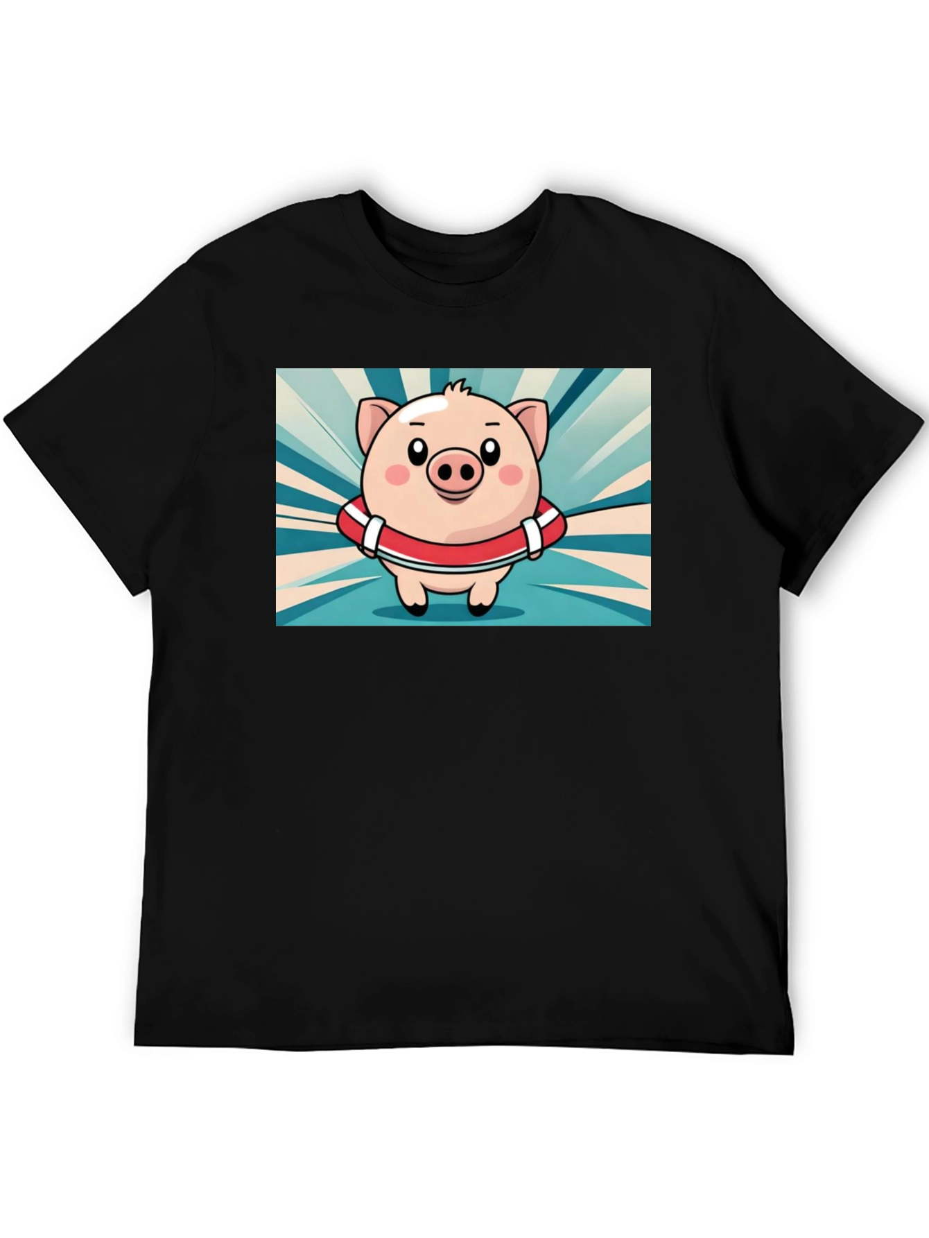 Pig Cartoon Graphic Tee - Black Cotton T-Shirt