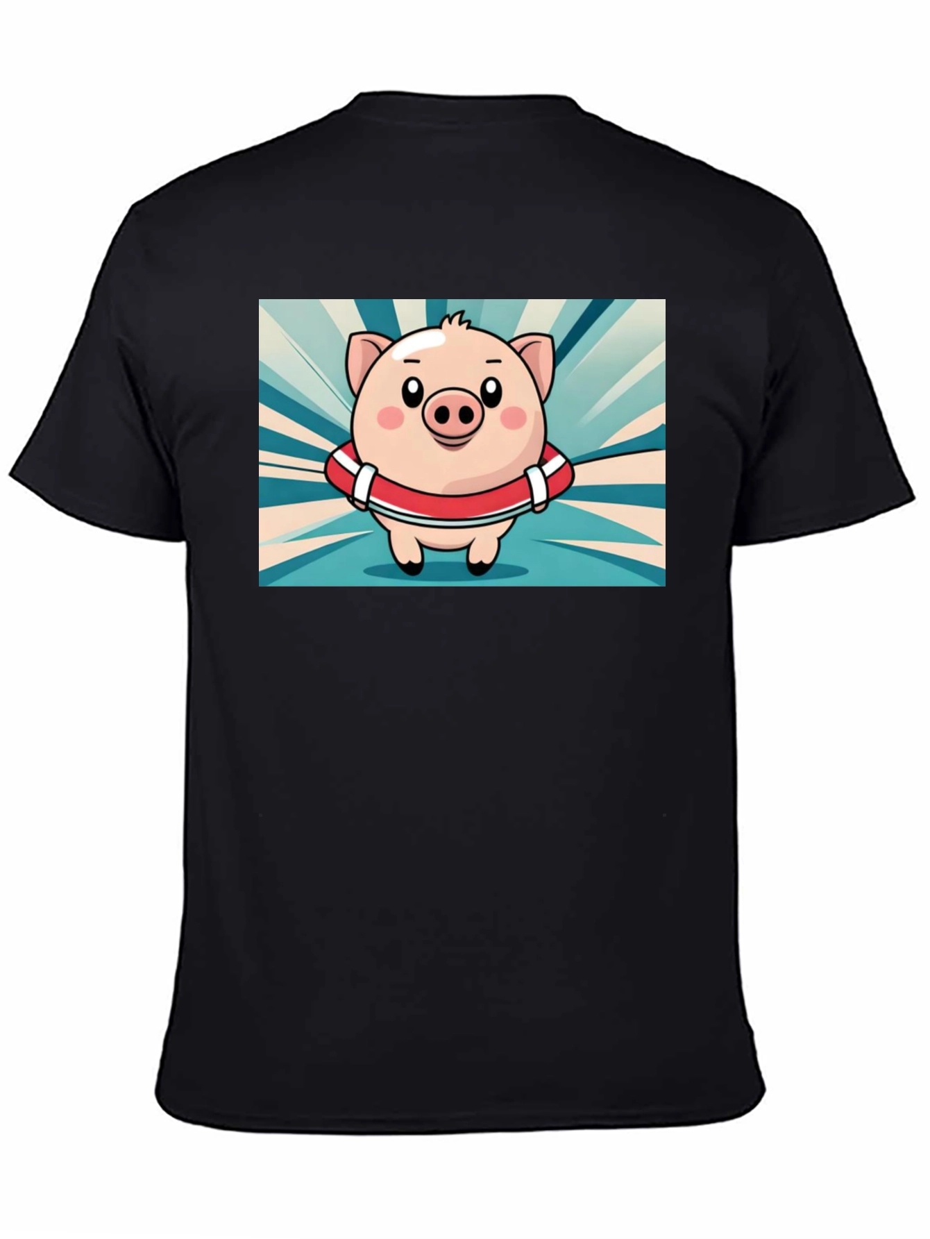 Pig Cartoon Graphic Tee - Black Cotton T-Shirt
