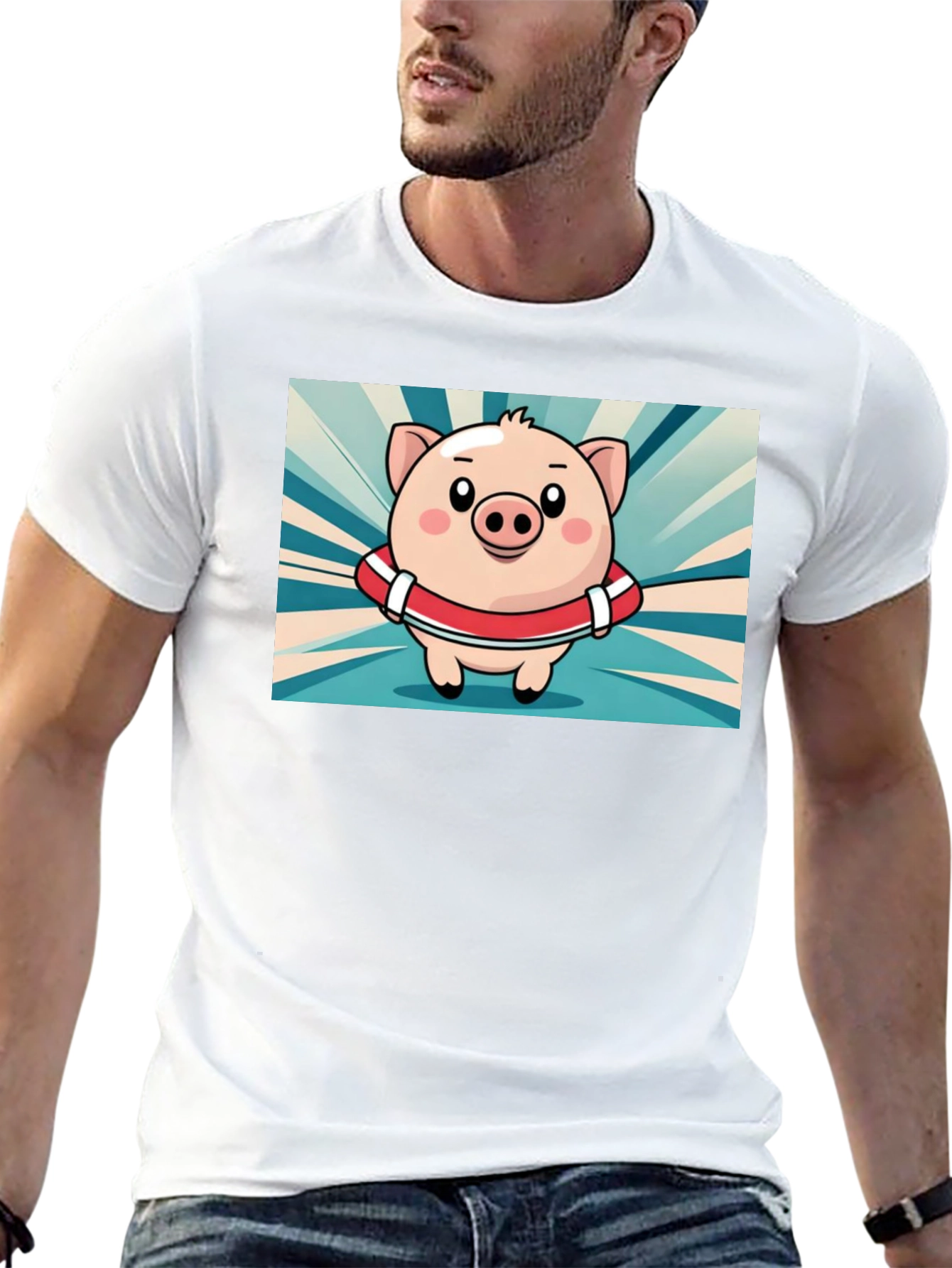 Pig Cartoon Graphic Tee - Black Cotton T-Shirt