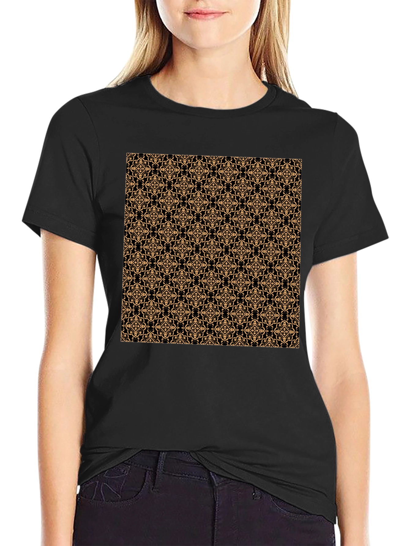 Elegant Pattern Black T-Shirt