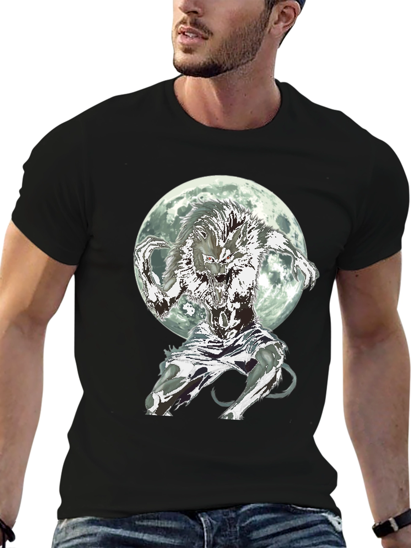 Werewolf Moon Graphic Tee - Black Cotton