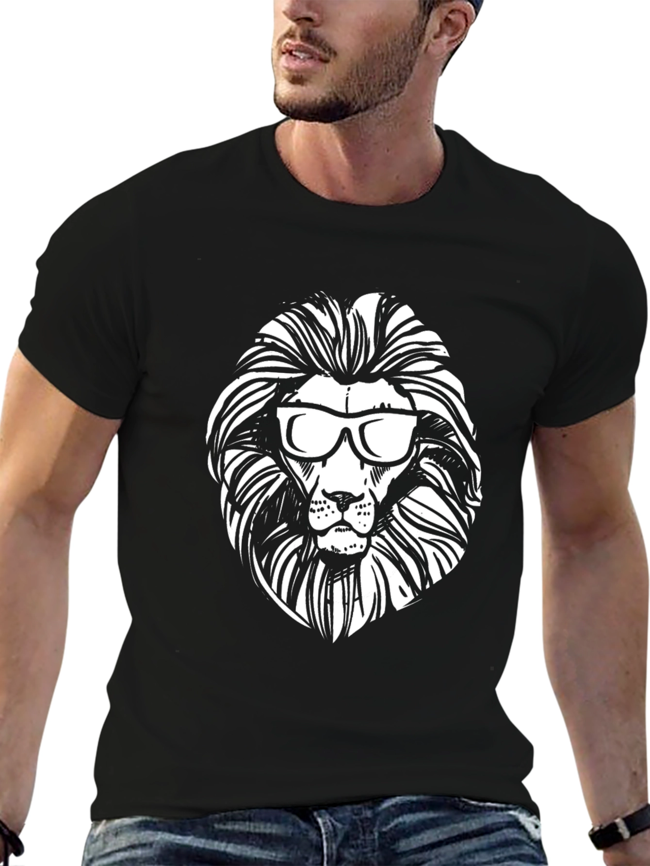 Cool Lion Graphic Tee - Black Cotton T-Shirt