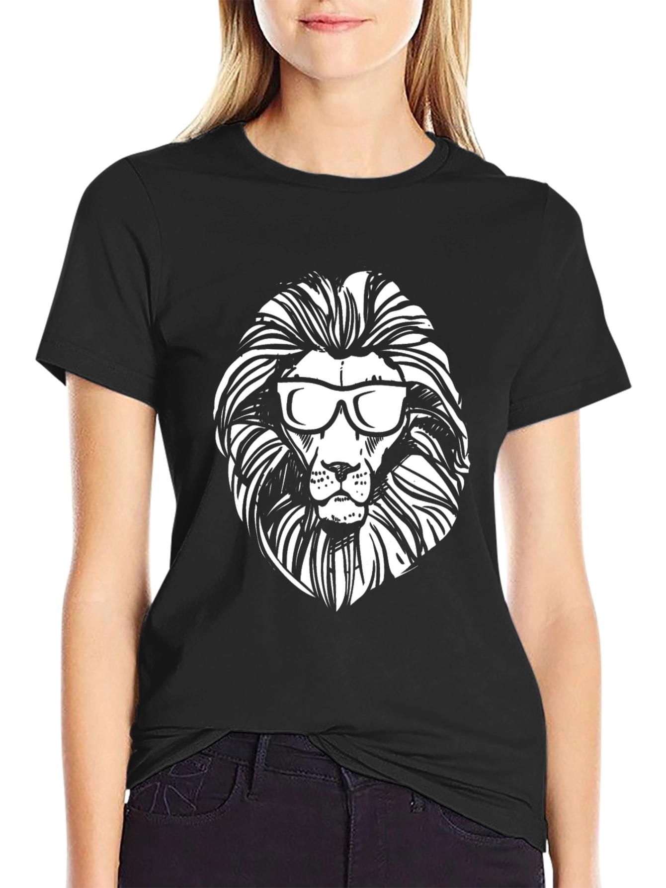 Cool Lion Graphic Tee - Black Cotton T-Shirt