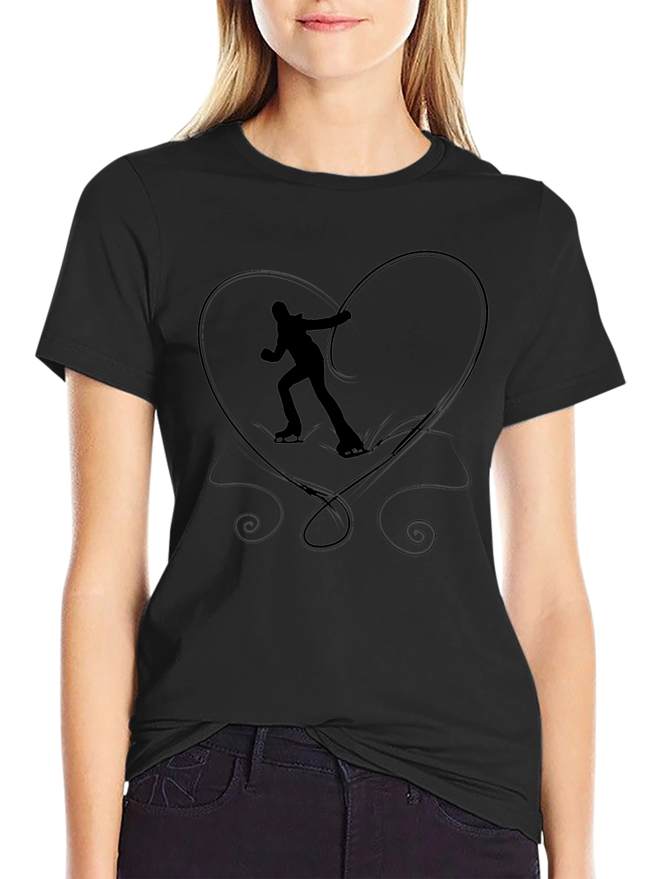 Figure Skating Heart Graphic Tee - Black