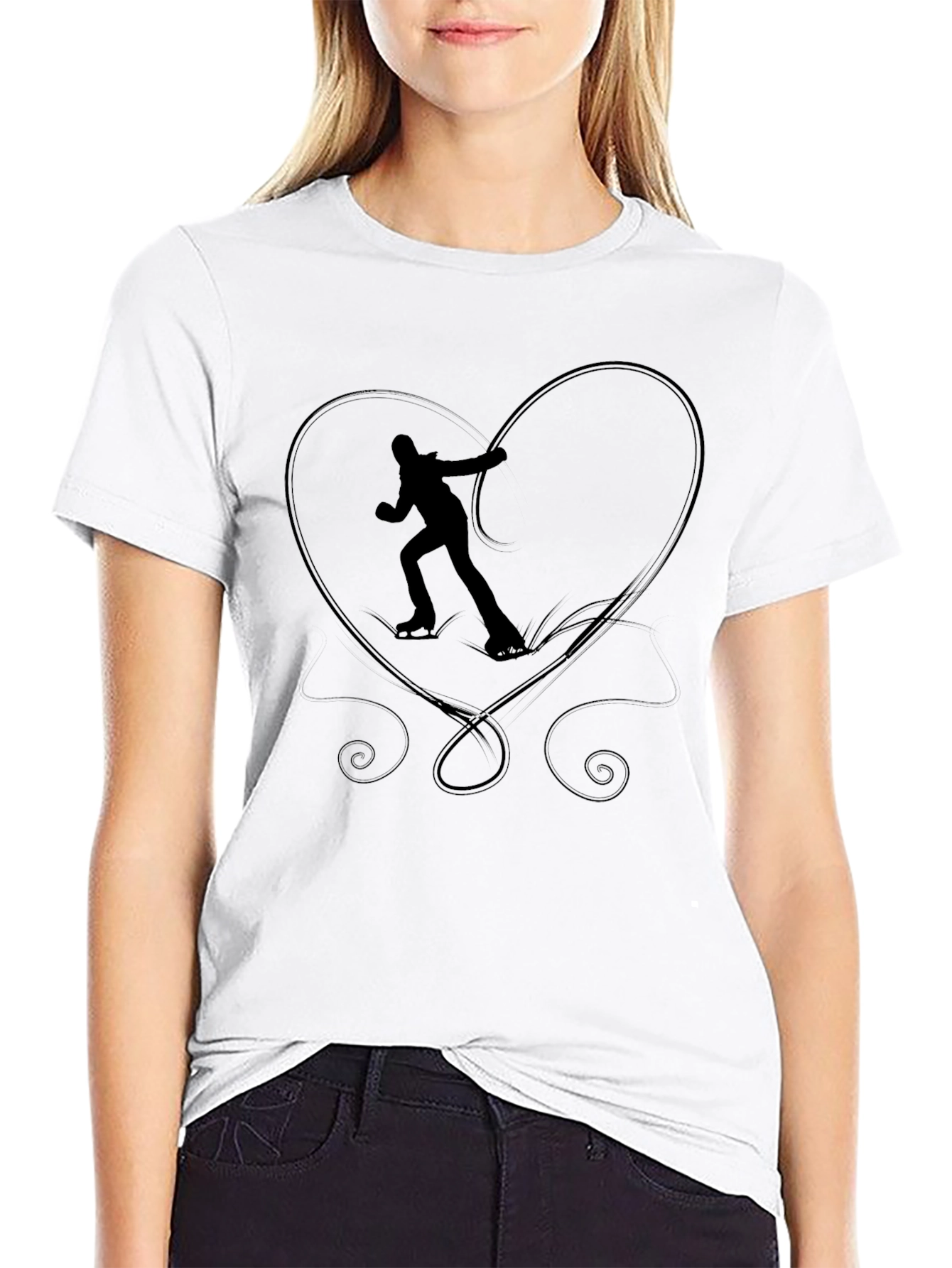 Figure Skating Heart Graphic Tee - Black