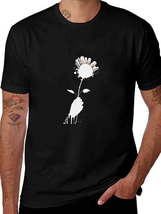 Black T-Shirt with Floral Hand Graphic