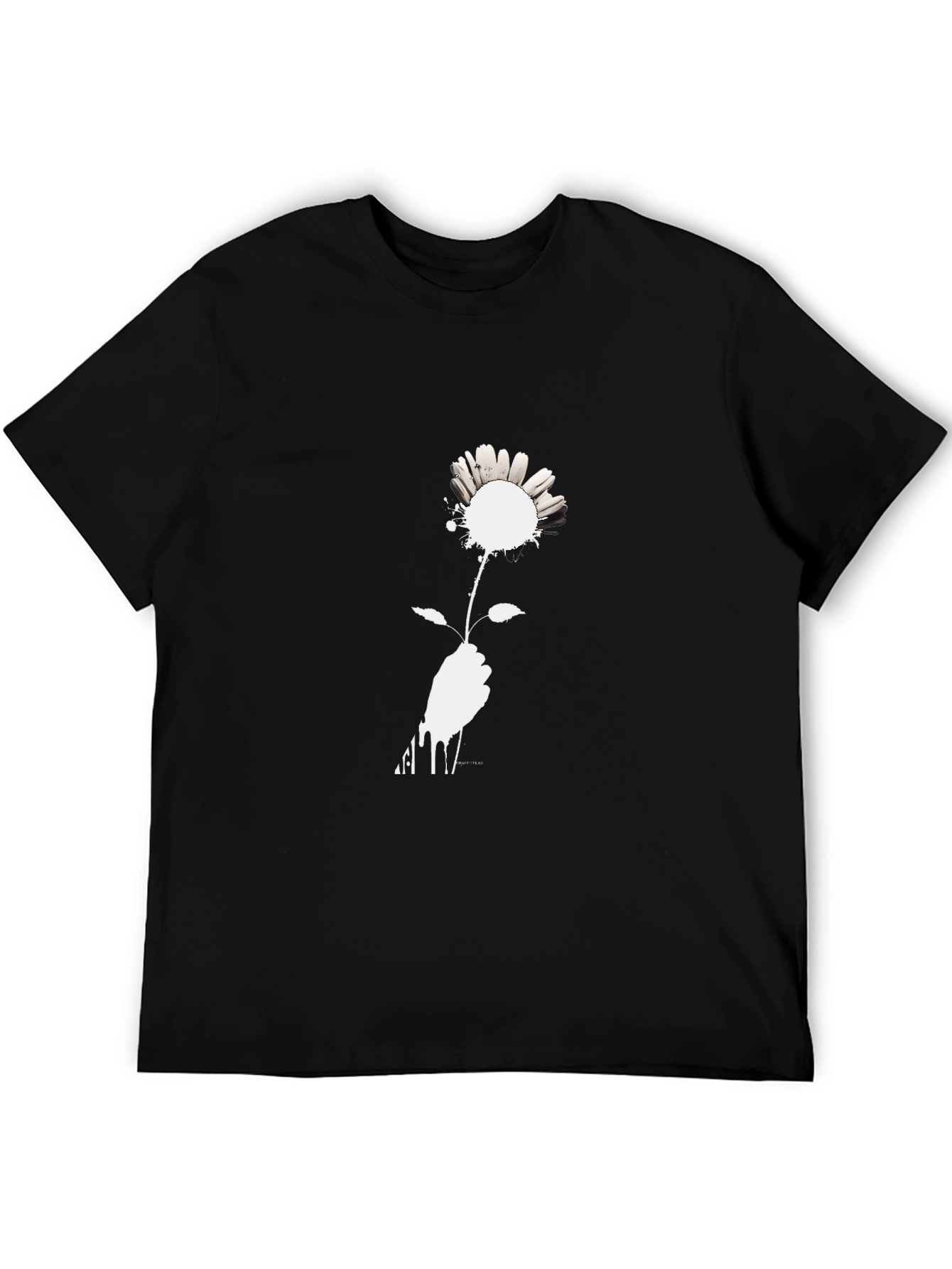 Black T-Shirt with Floral Hand Graphic