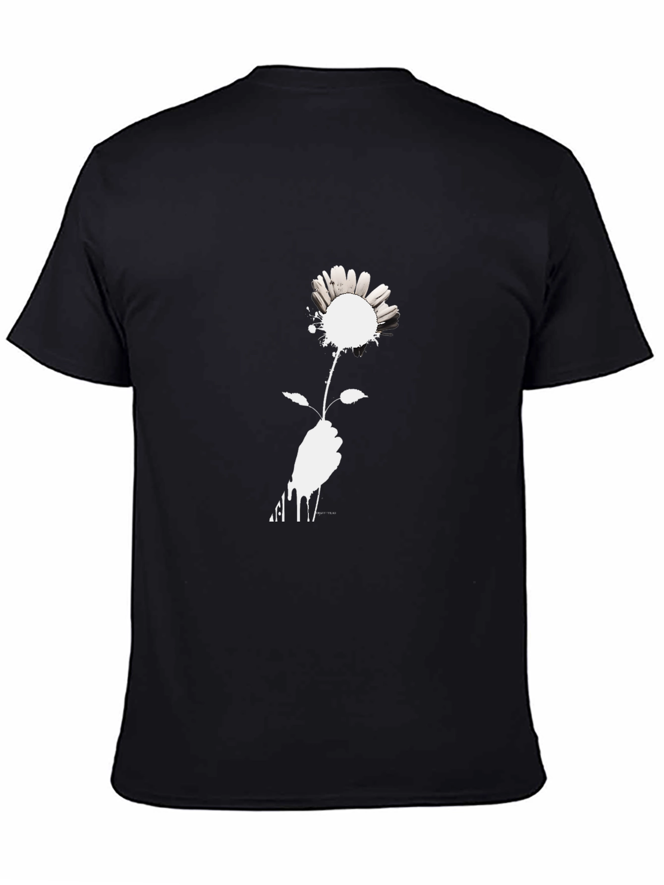 Black T-Shirt with Floral Hand Graphic