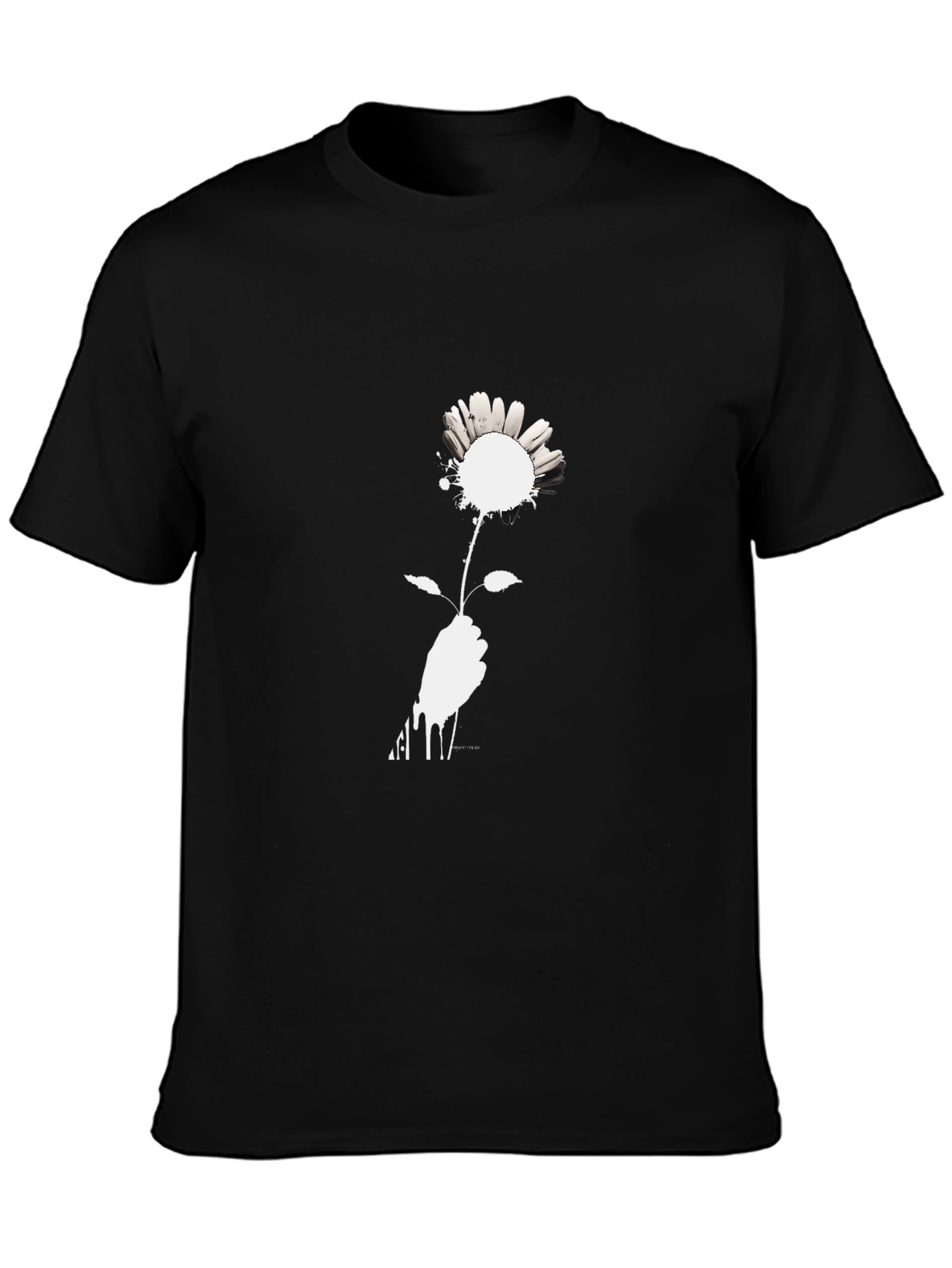 Black T-Shirt with Floral Hand Graphic