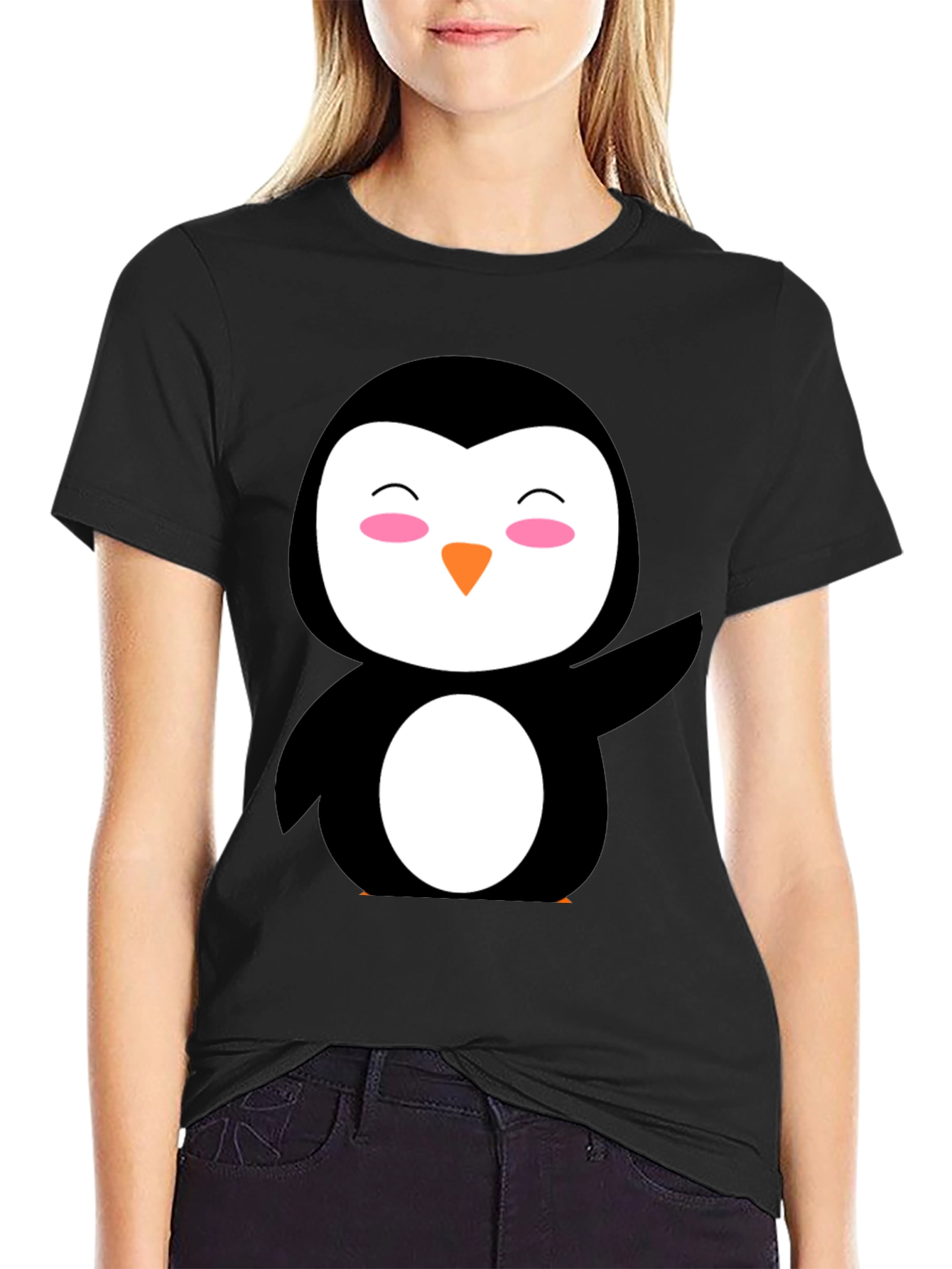 Cute Penguin Graphic Black T-Shirt