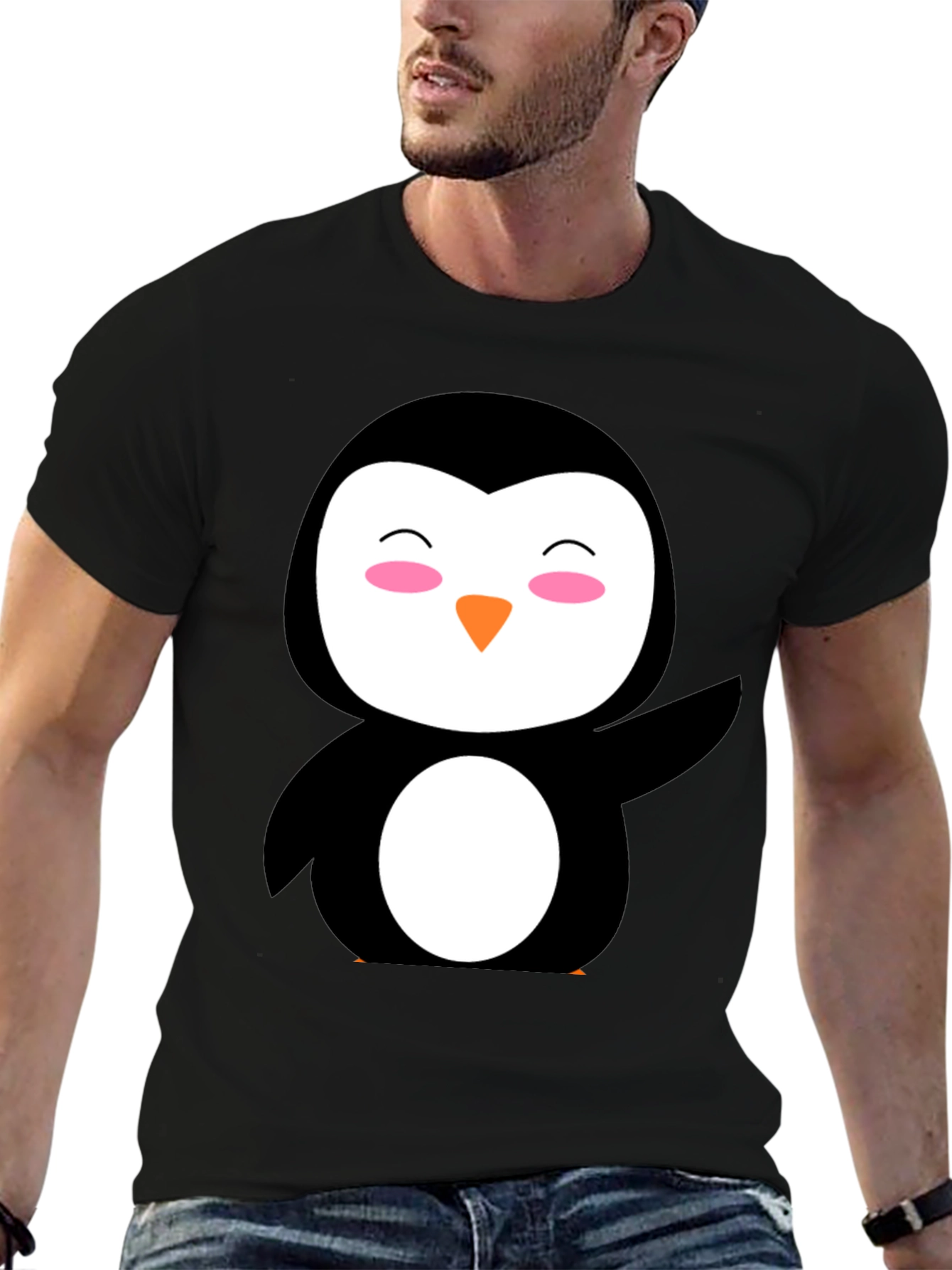 Cute Penguin Graphic Black T-Shirt