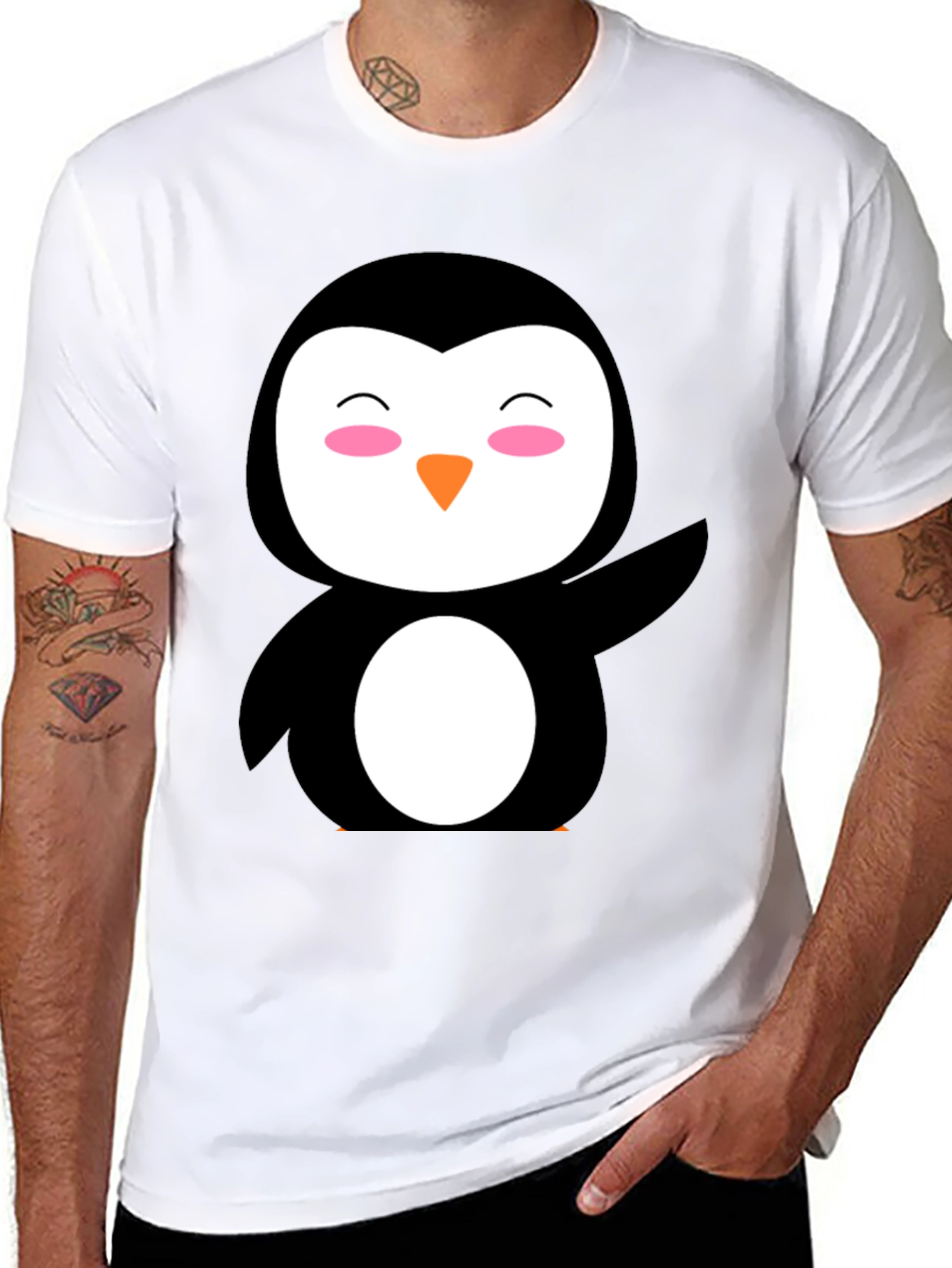 Cute Penguin Graphic Black T-Shirt