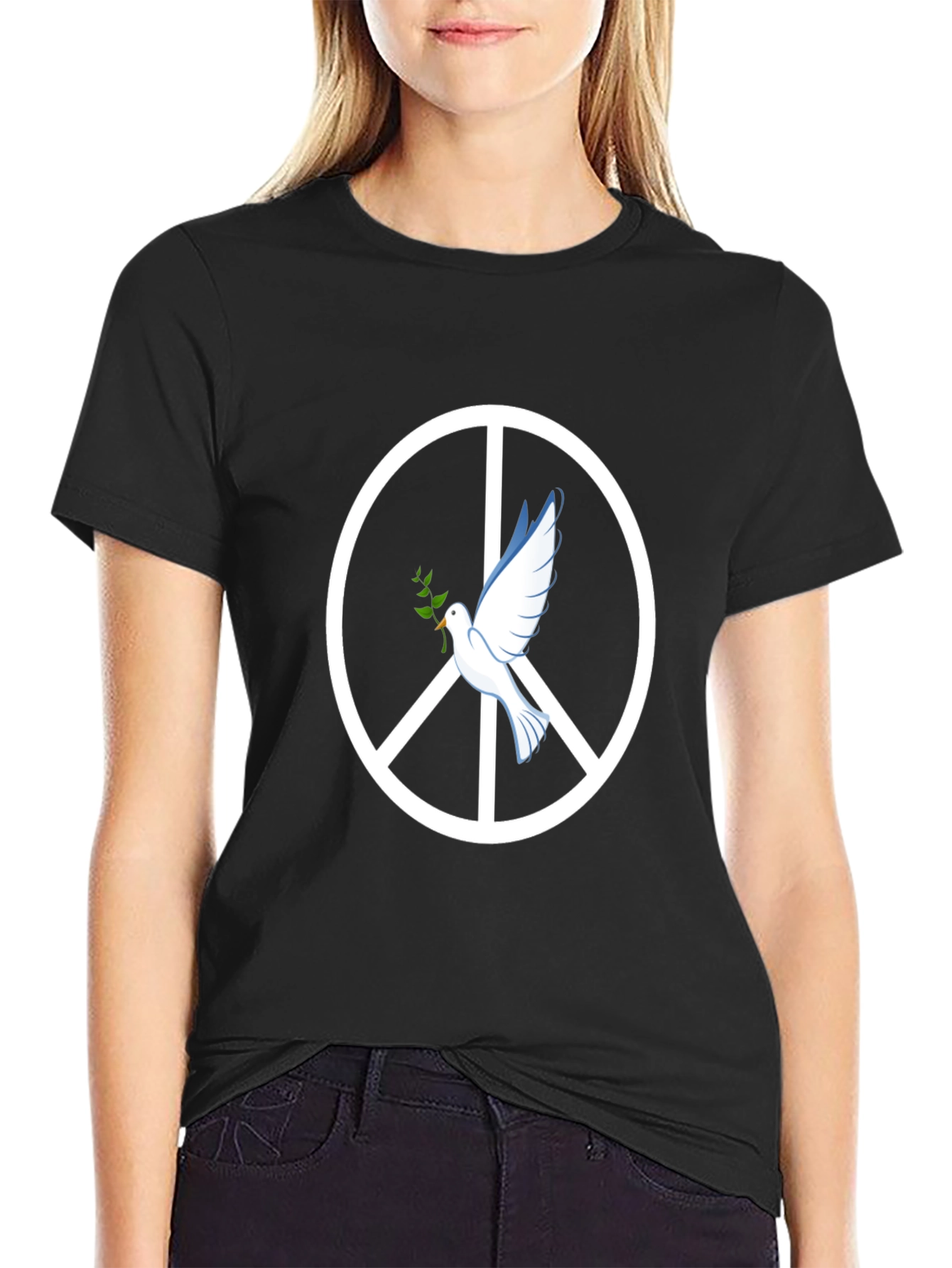 Peace Dove Graphic Tee - Black Cotton T-Shirt