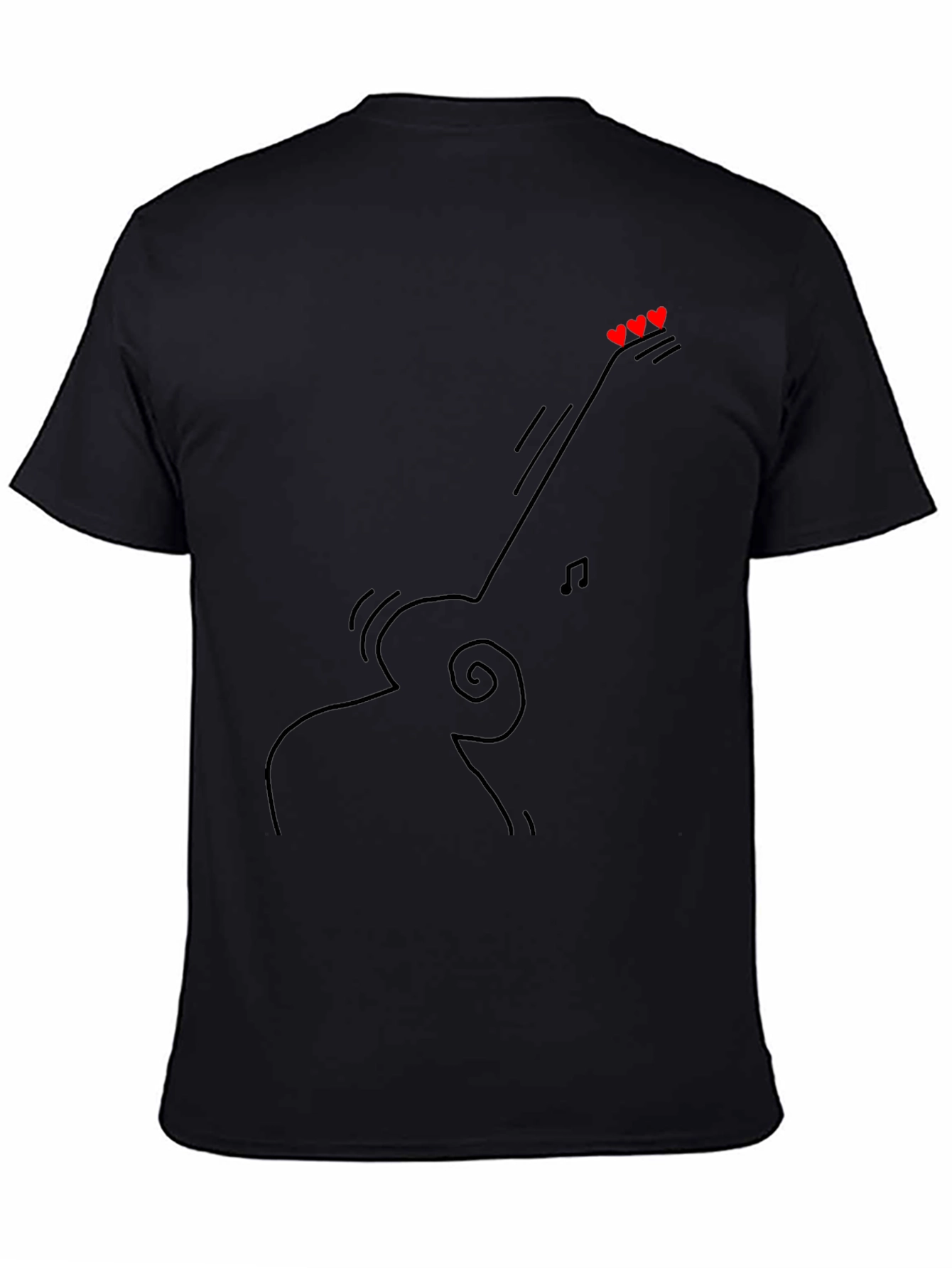 Guitar Line Art Graphic Tee - Black Casual T-Shirt