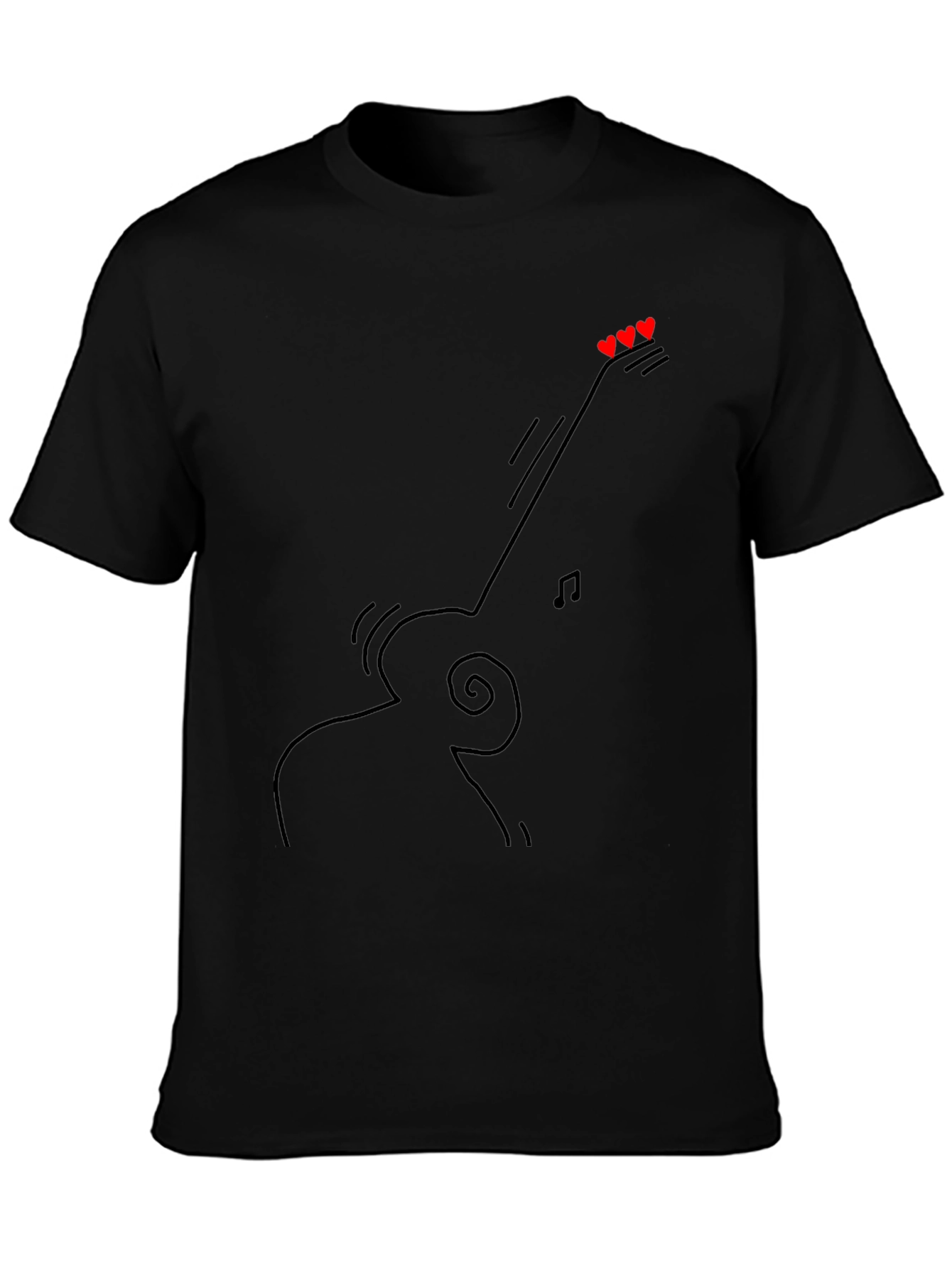 Guitar Line Art Graphic Tee - Black Casual T-Shirt