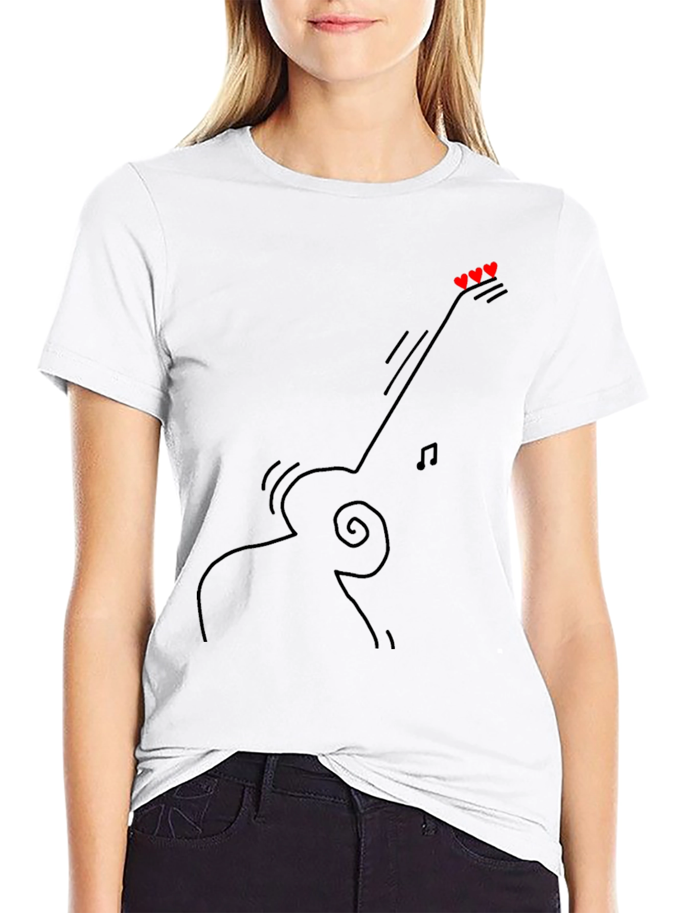 Guitar Line Art Graphic Tee - Black Casual T-Shirt