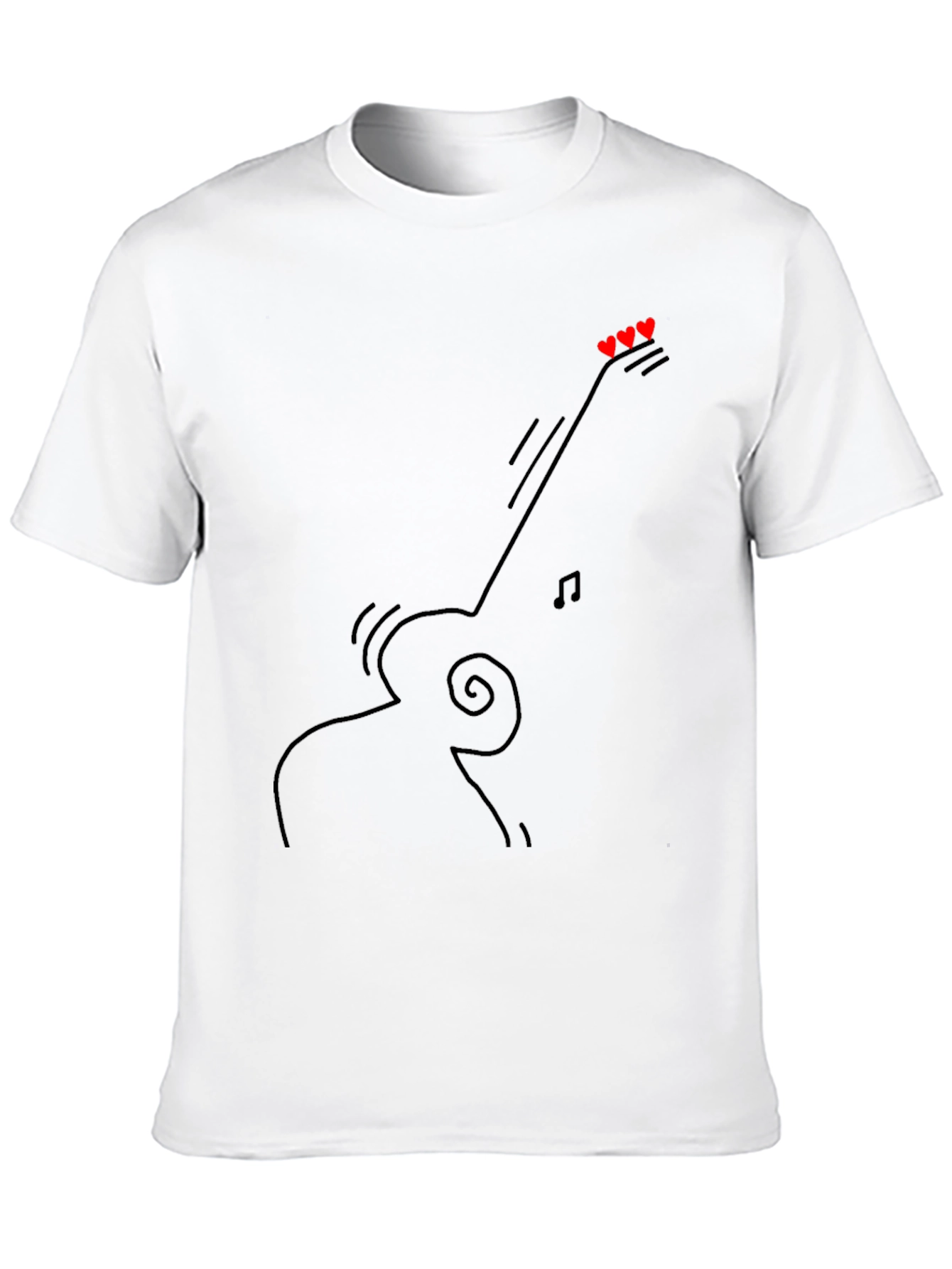 Guitar Line Art Graphic Tee - Black Casual T-Shirt