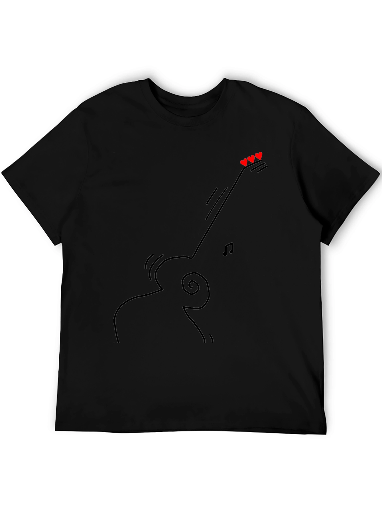 Guitar Line Art Graphic Tee - Black Casual T-Shirt