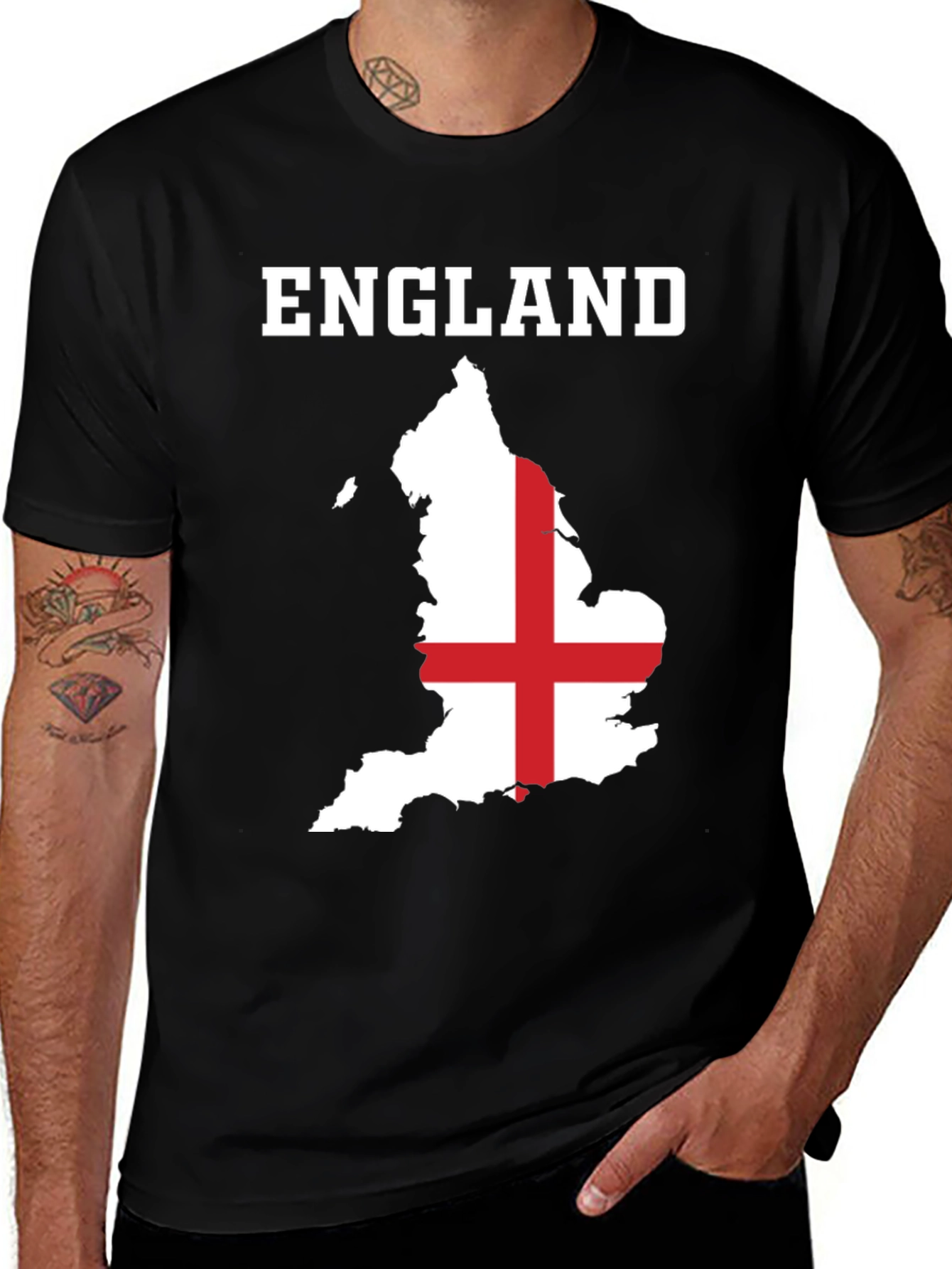 England Flag Map T-Shirt - Black Cotton Graphic Tee