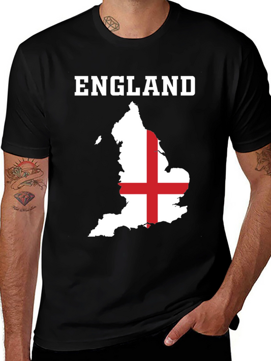 England Flag Map T-Shirt - Black Cotton Graphic Tee