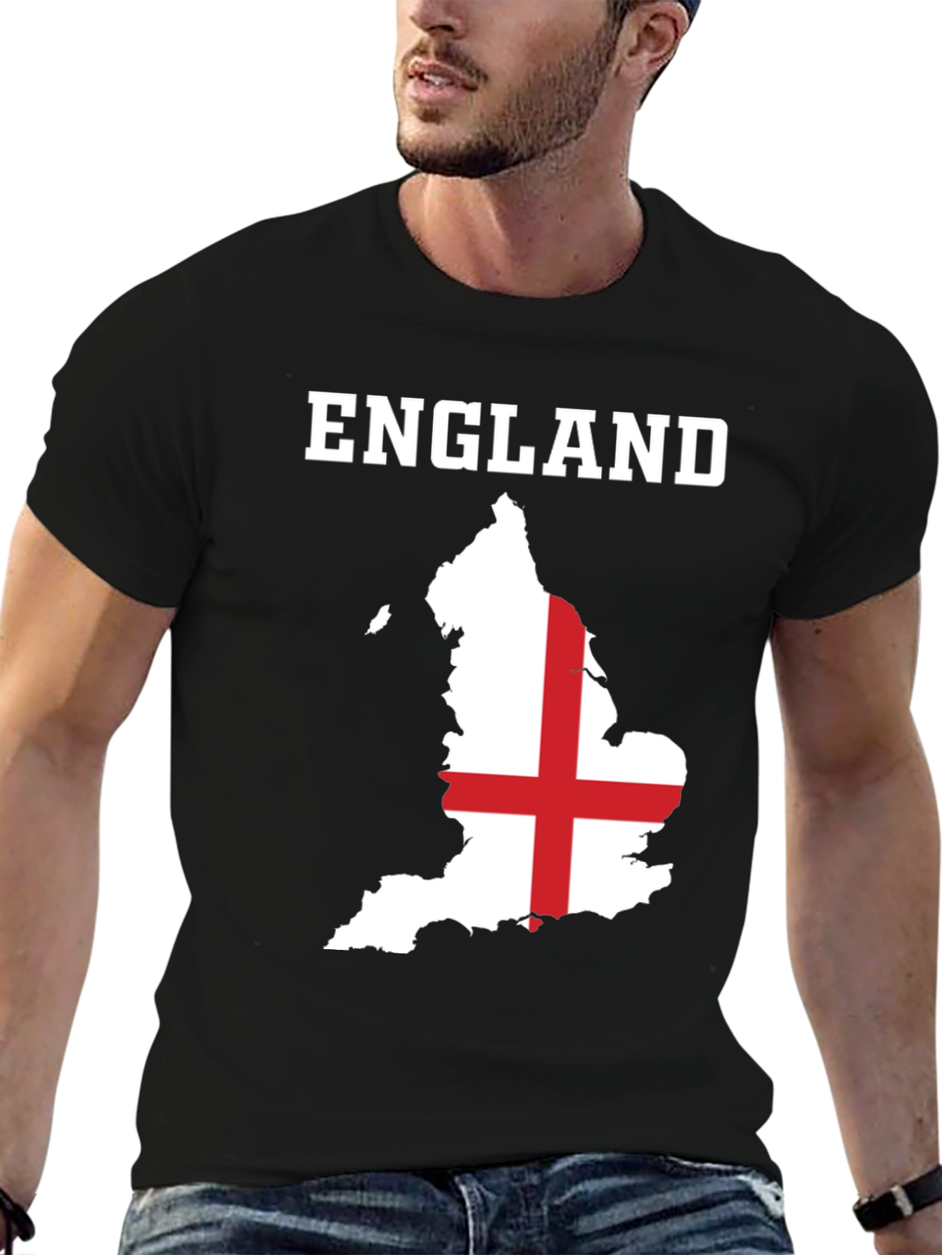 England Flag Map T-Shirt - Black Cotton Graphic Tee