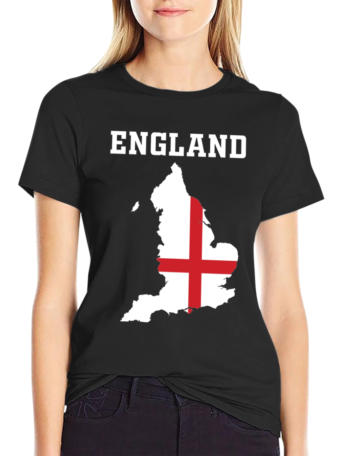 England Flag Map T-Shirt - Black Cotton Graphic Tee