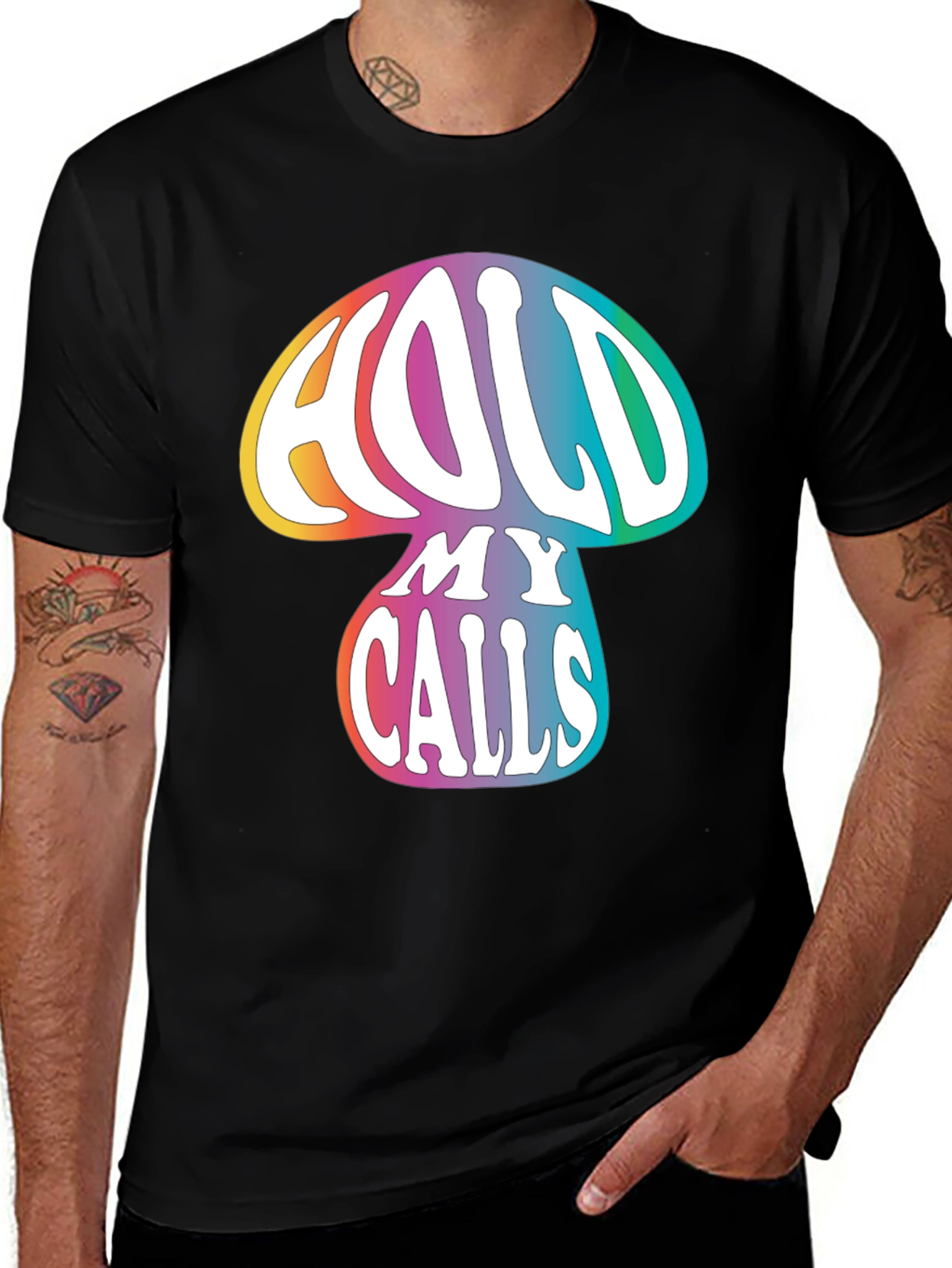 Hold My Calls Mushroom Graphic Tee - Relaxed Fit
