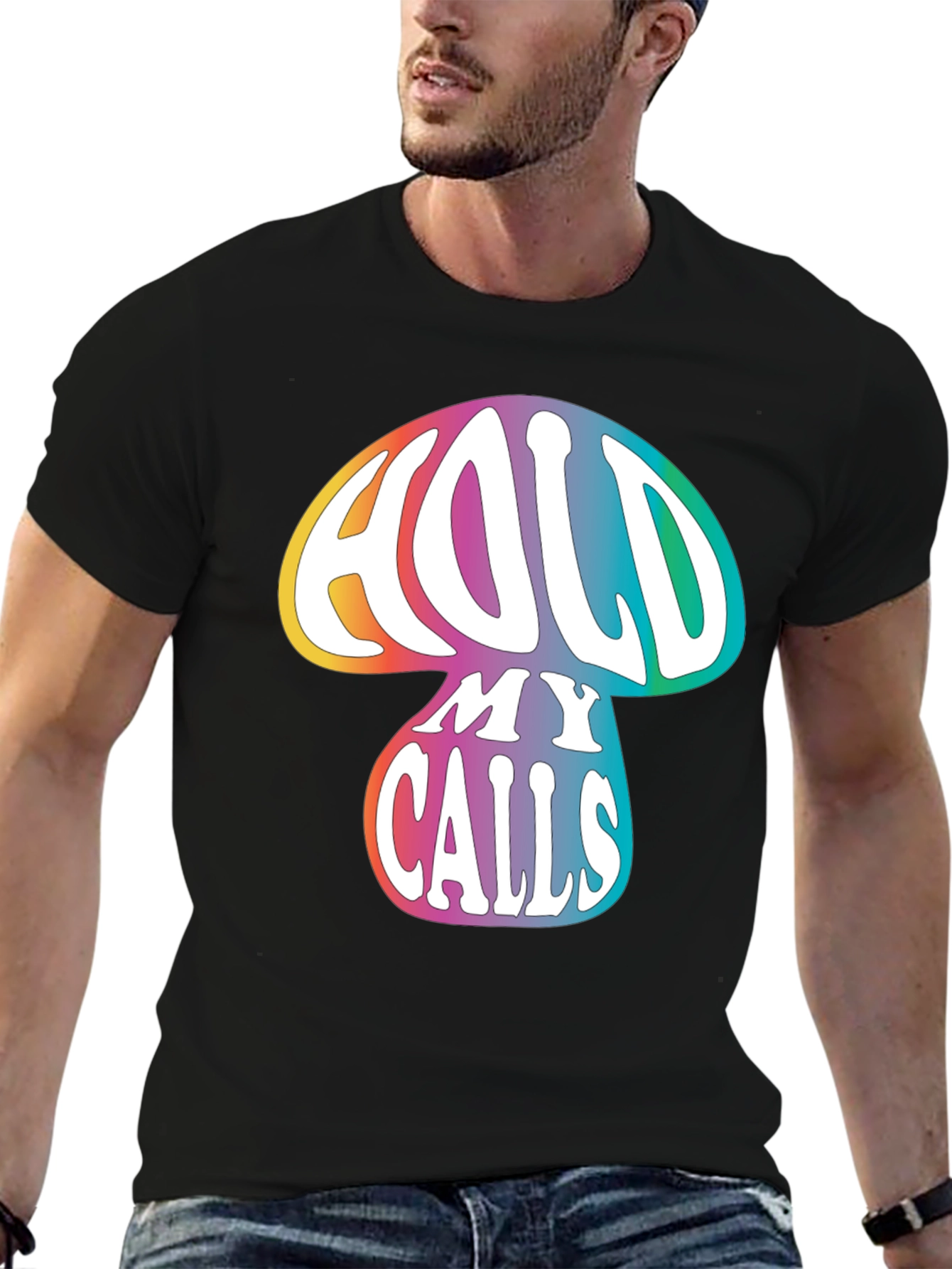 Hold My Calls Mushroom Graphic Tee - Relaxed Fit