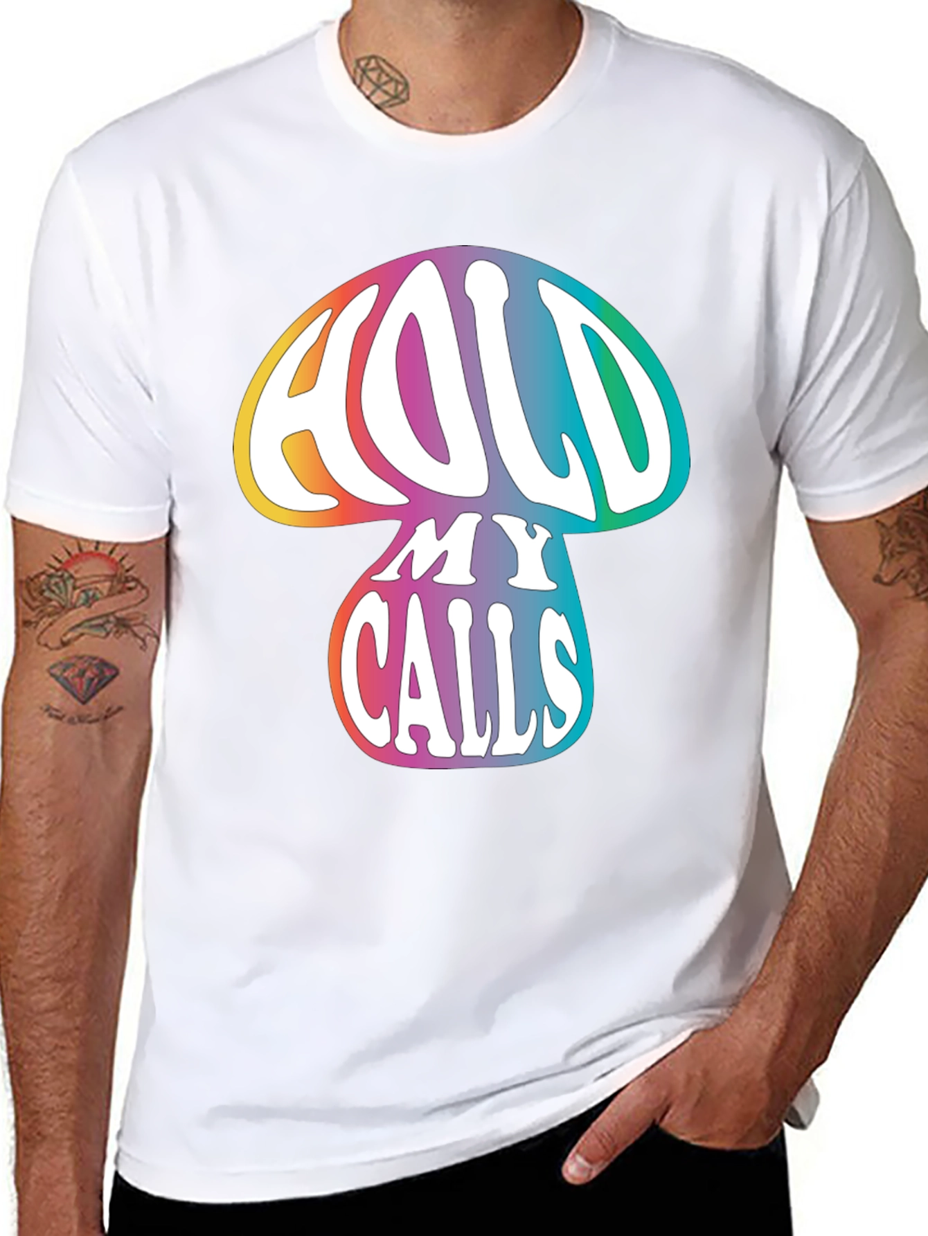 Hold My Calls Mushroom Graphic Tee - Relaxed Fit