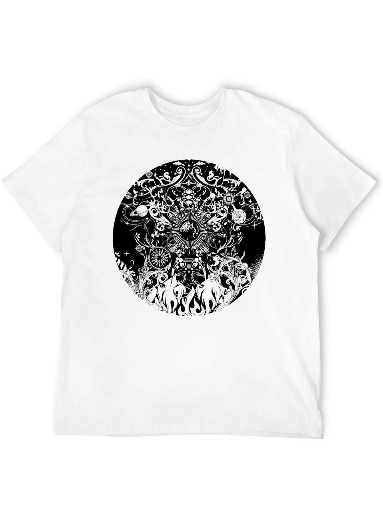 Mens Black Graphic Print Crew Neck T-Shirt