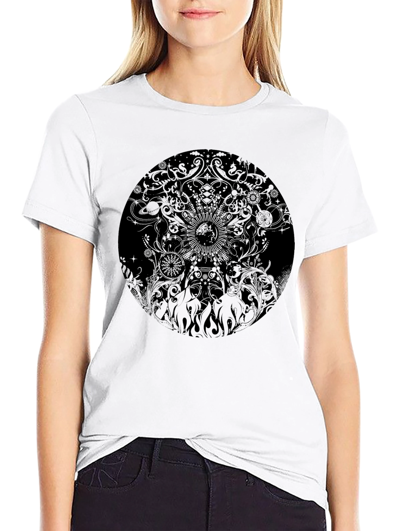 Mens Black Graphic Print Crew Neck T-Shirt