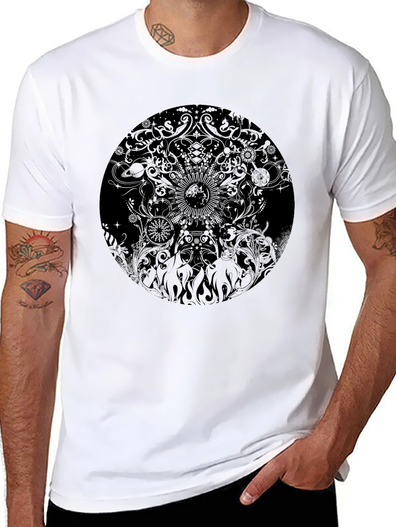 Mens Black Graphic Print Crew Neck T-Shirt