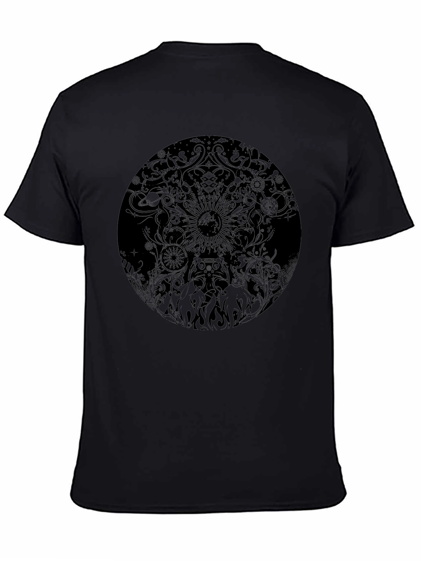 Mens Black Graphic Print Crew Neck T-Shirt