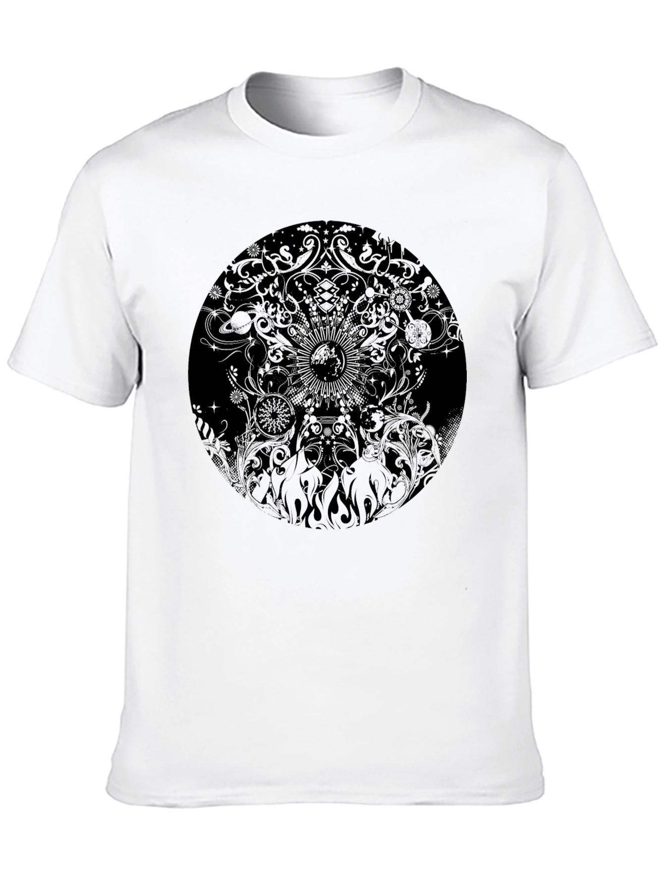 Mens Black Graphic Print Crew Neck T-Shirt