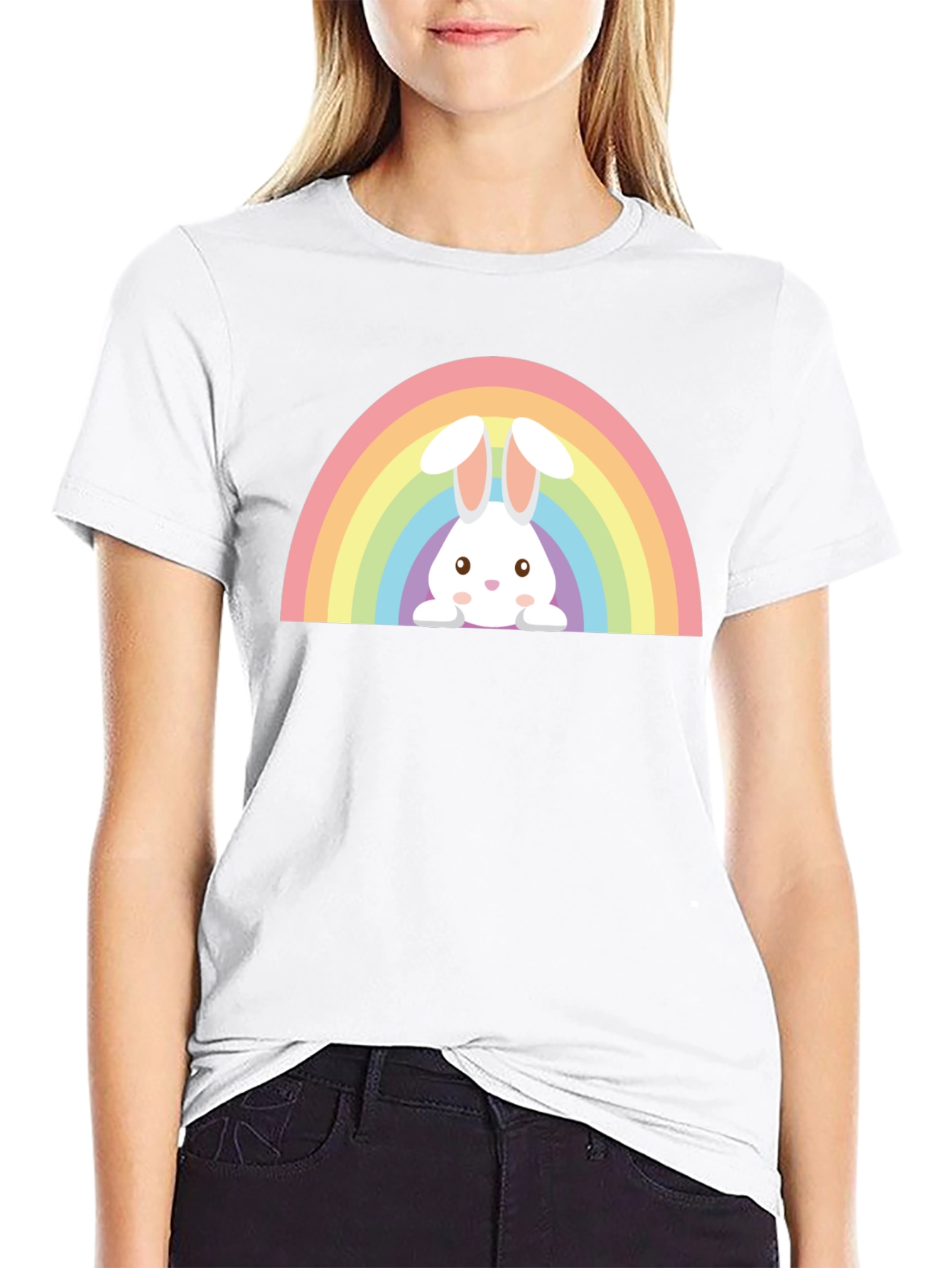 Rainbow Bunny Graphic Tee - Soft Cotton Casual Wear