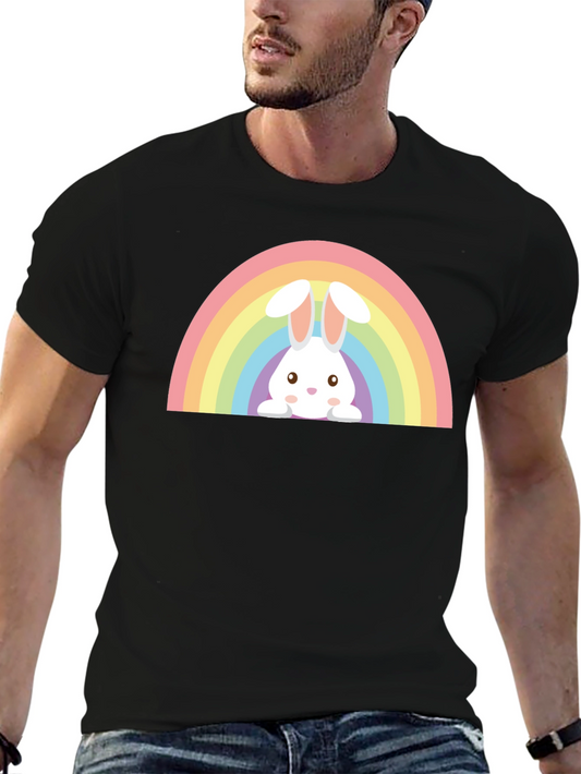 Rainbow Bunny Graphic Tee - Soft Cotton Casual Wear