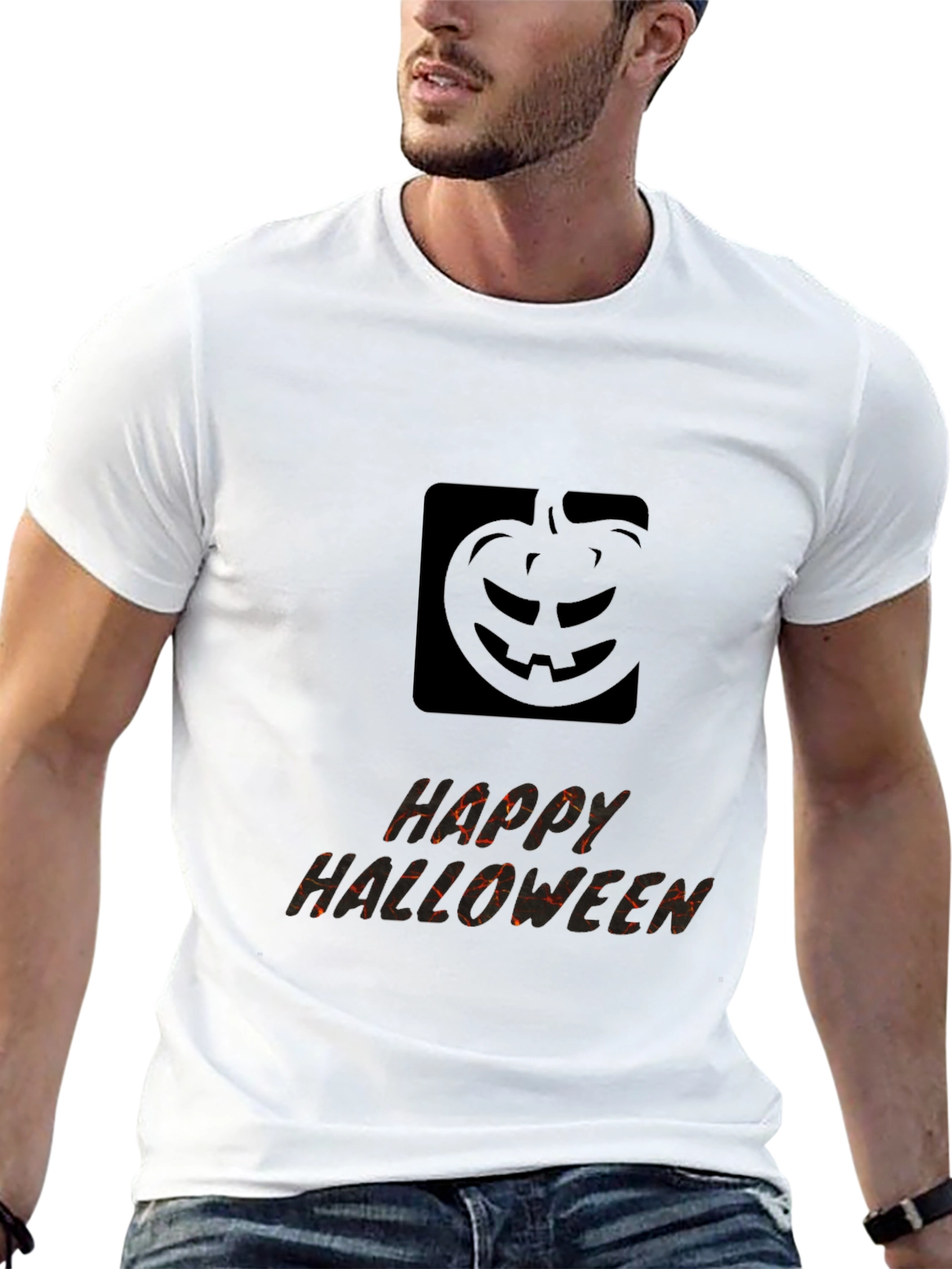 Mens Happy Halloween Pumpkin Graphic Tee