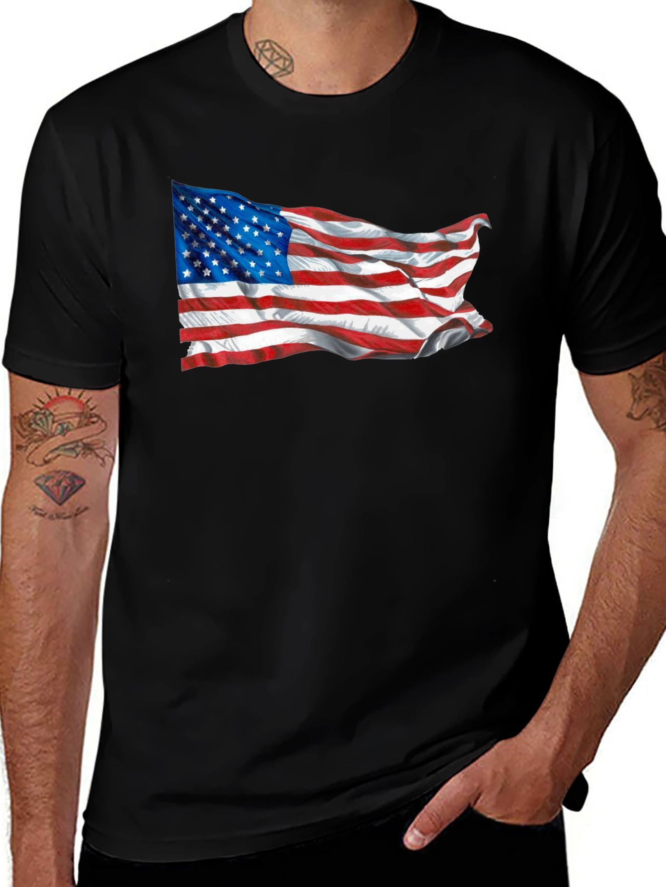 American Flag Graphic Print Tee