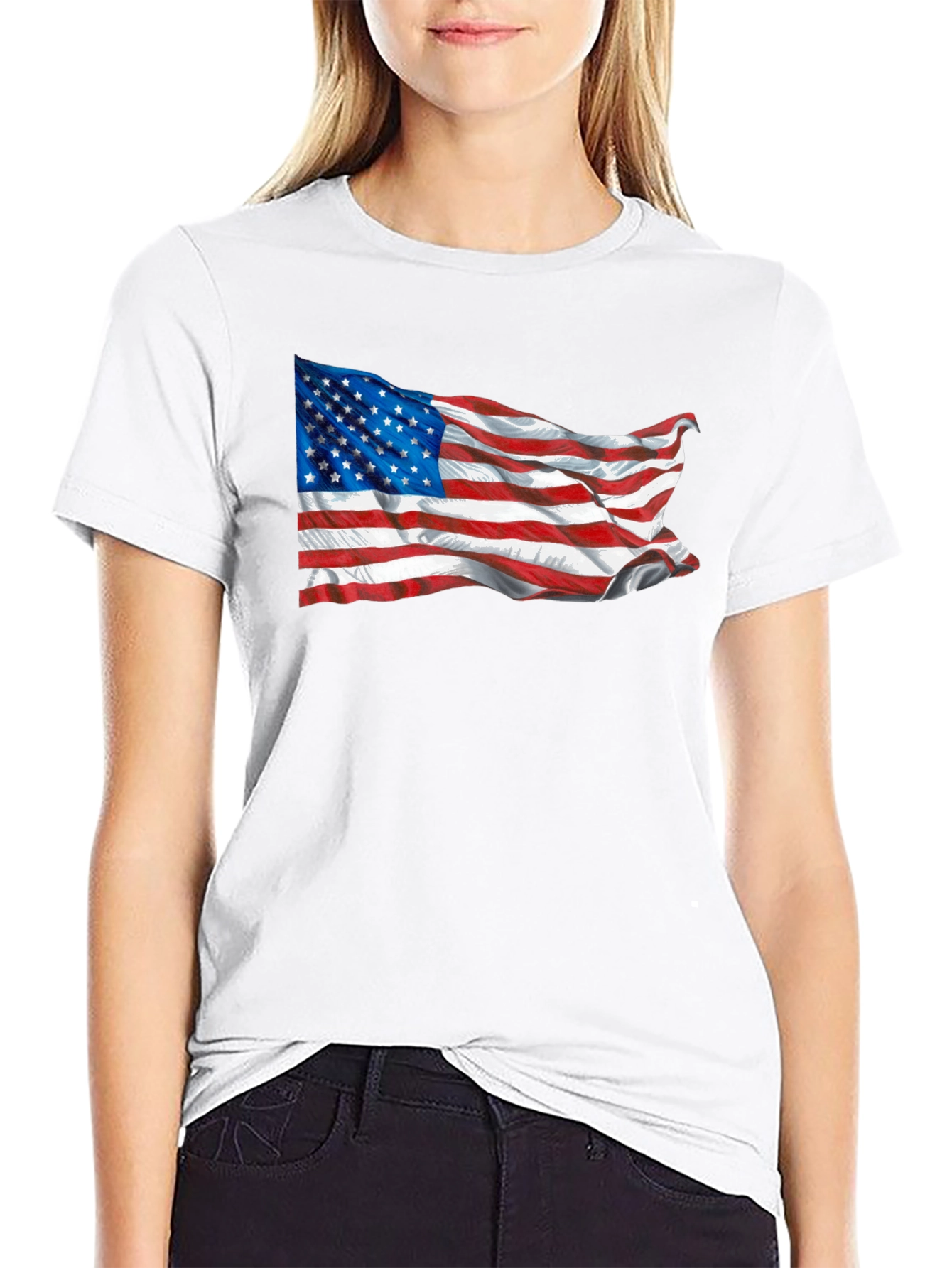 American Flag Graphic Print Tee