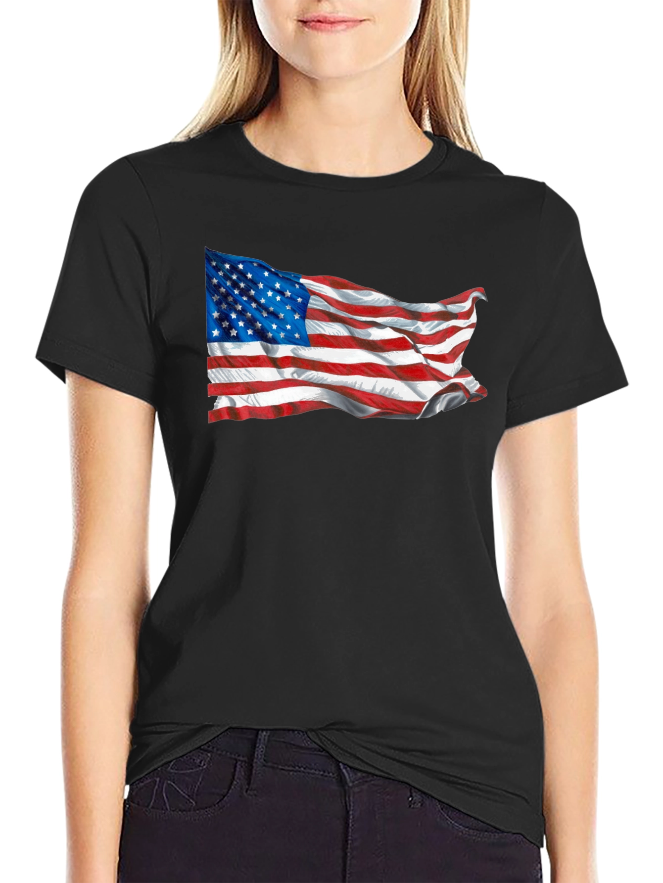 American Flag Graphic Print Tee