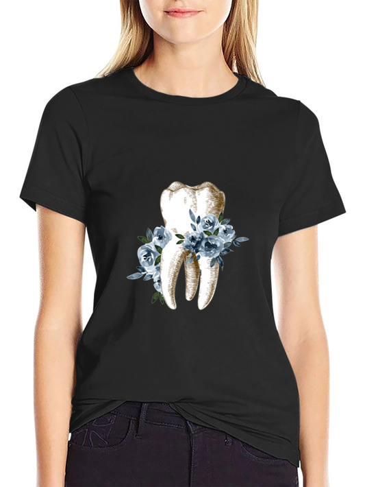 Floral Tooth Graphic Tee - Black Cotton Comfort